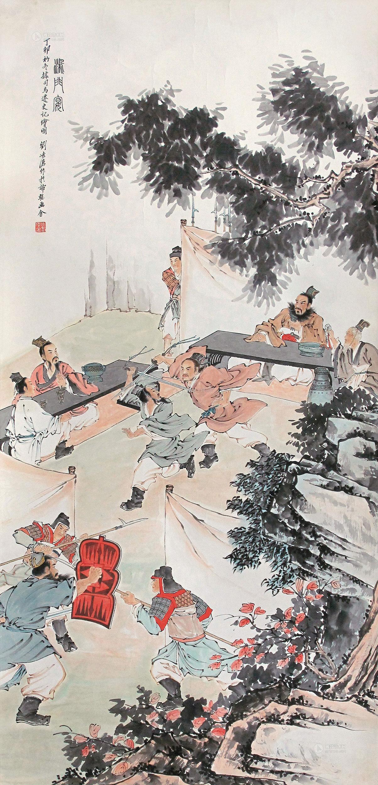 0062 1987年作 鸿门宴 镜片 设色纸本