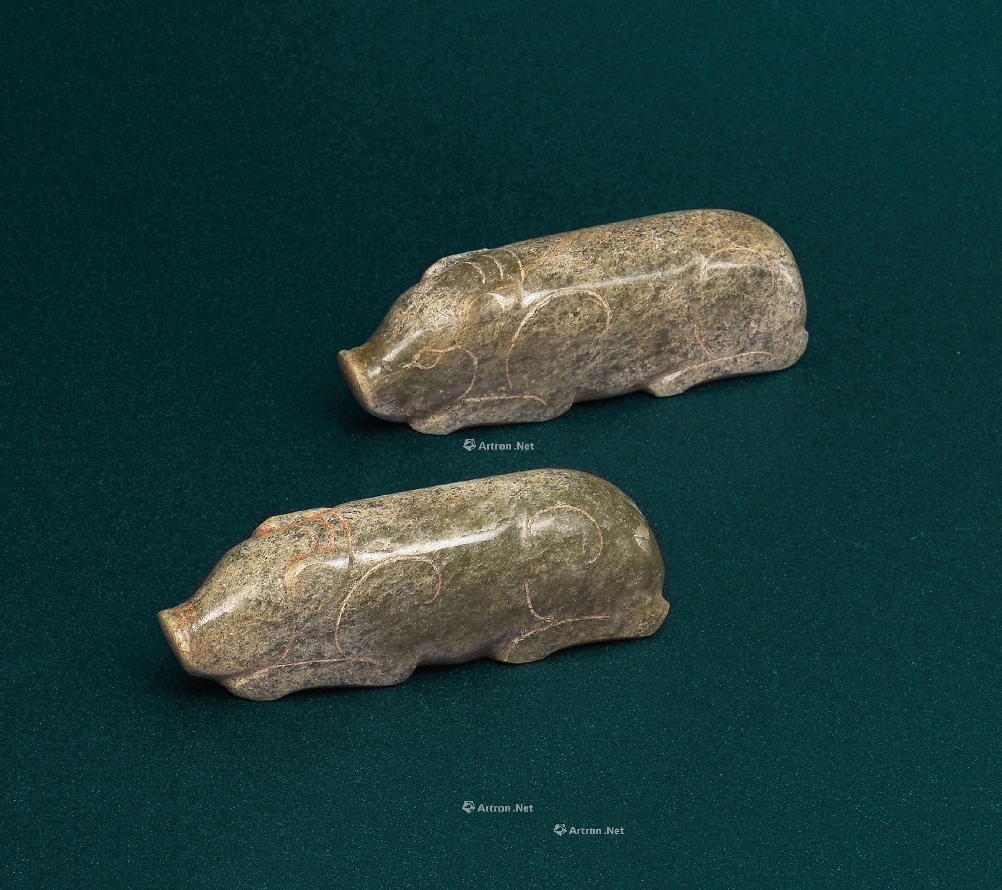 西汉 玉握猪 (一对)