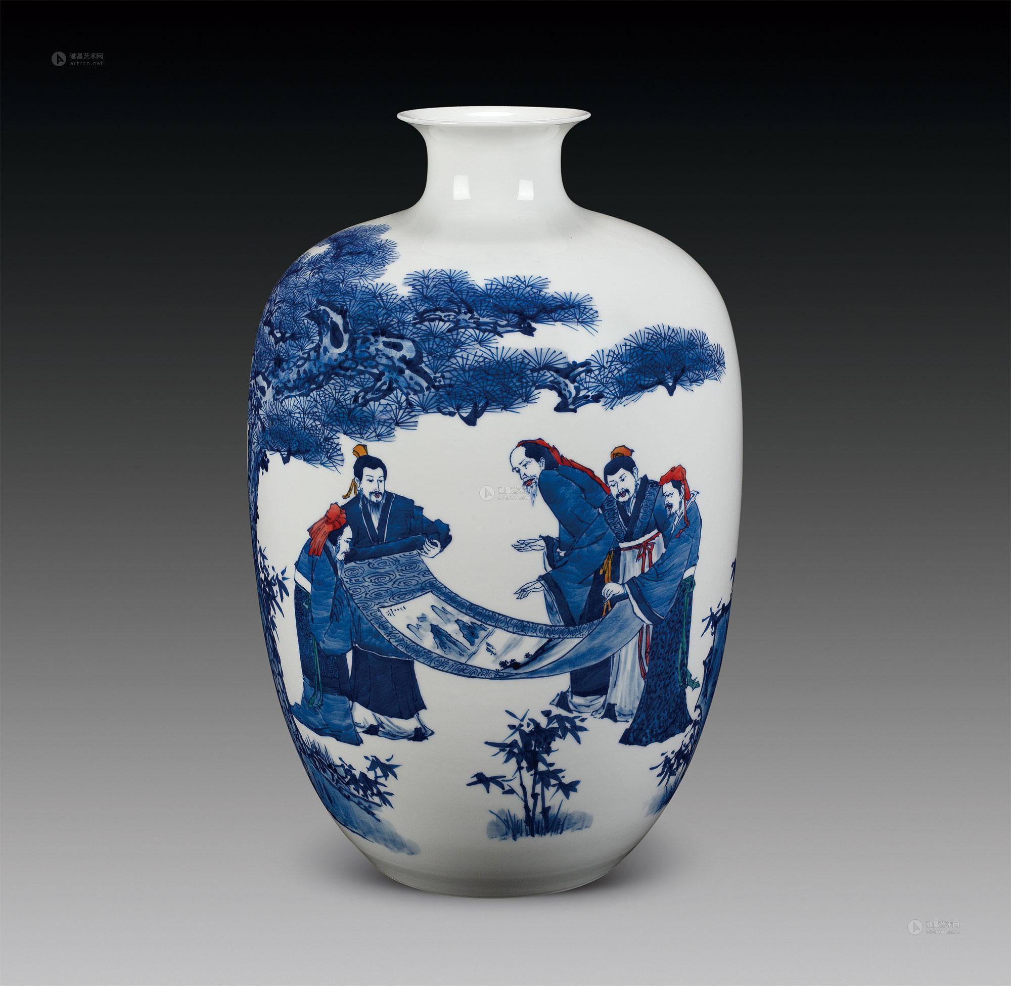 青花《五老观图》瓷瓶拍品分类陶瓷>现当代及其它瓷器尺寸高53cm估价