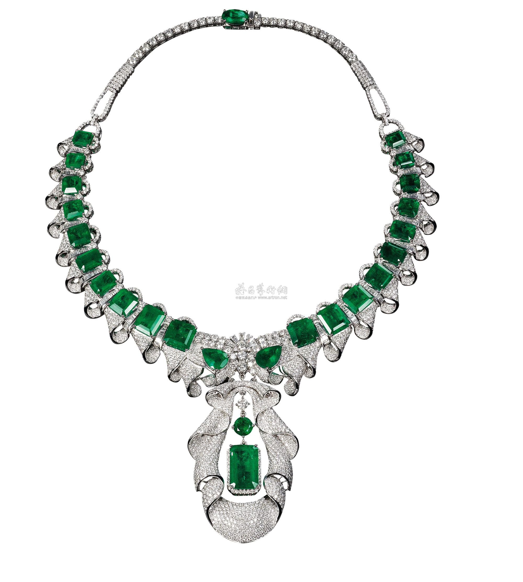 pt950祖母绿钻石项链
