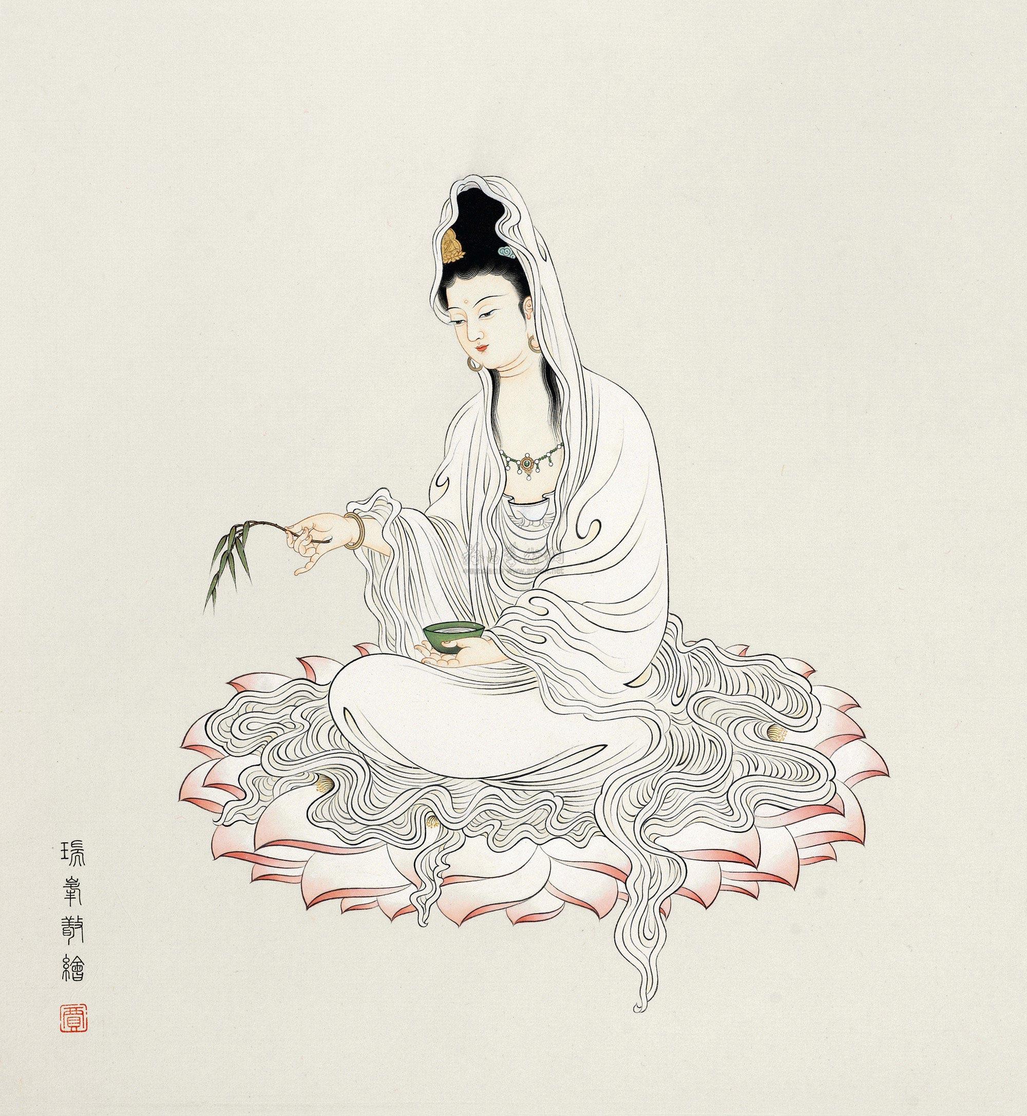 贾瑞峰 红莲观音图 镜心