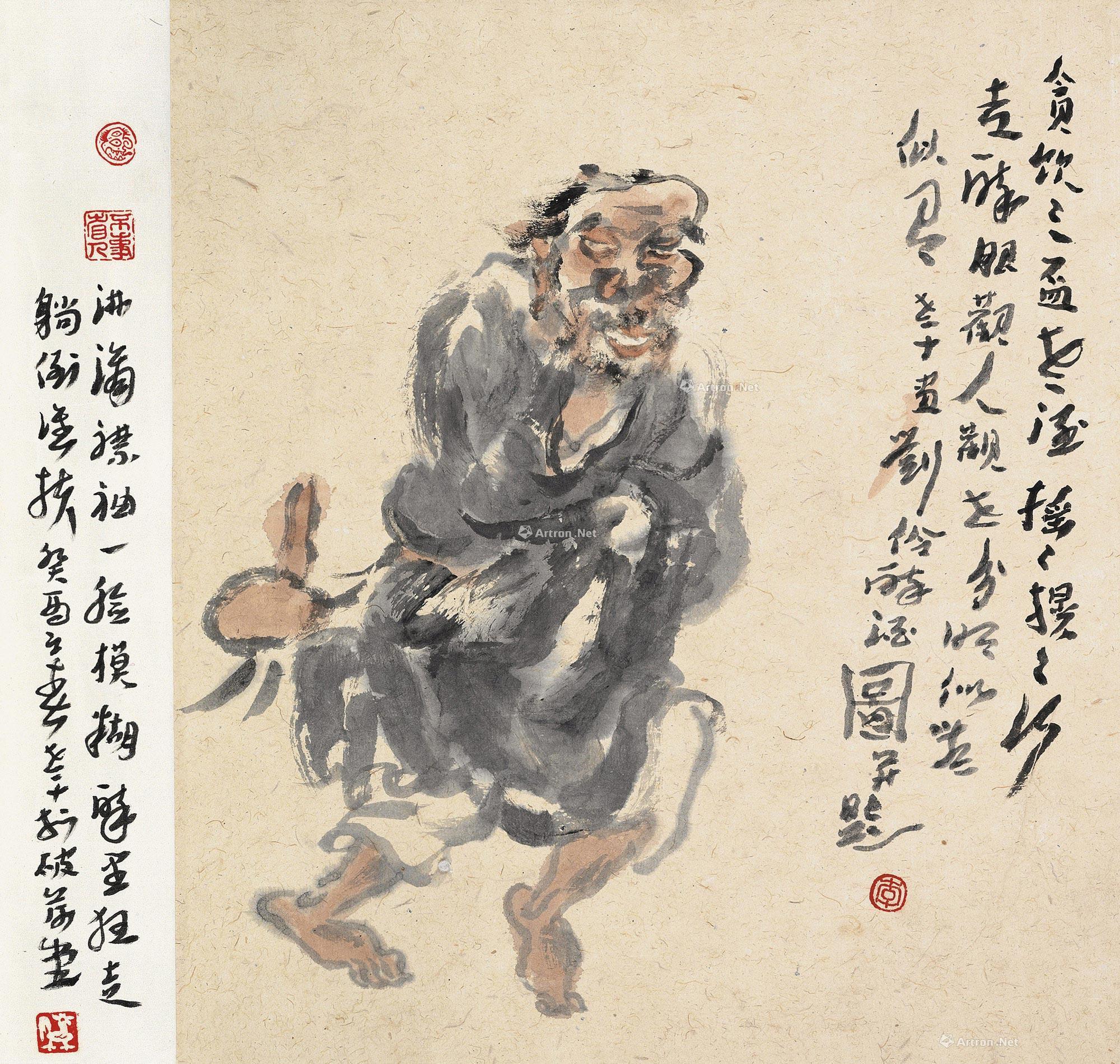 李老十 刘伶醉酒图 镜心