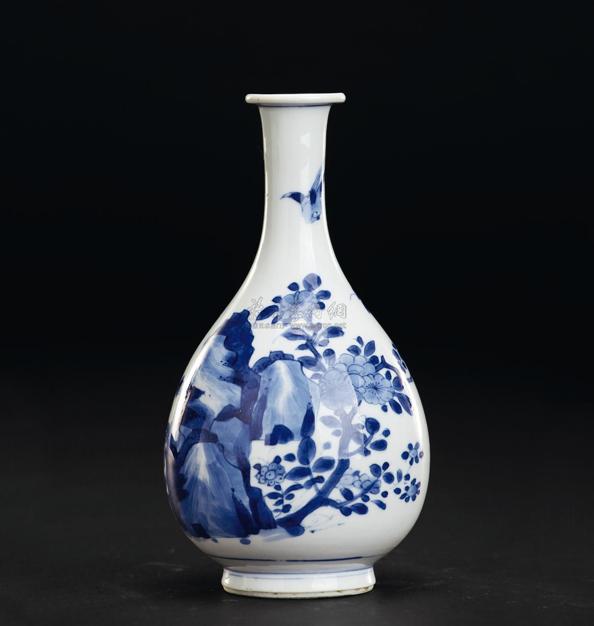 清康熙 青花玉壶春花鸟瓶