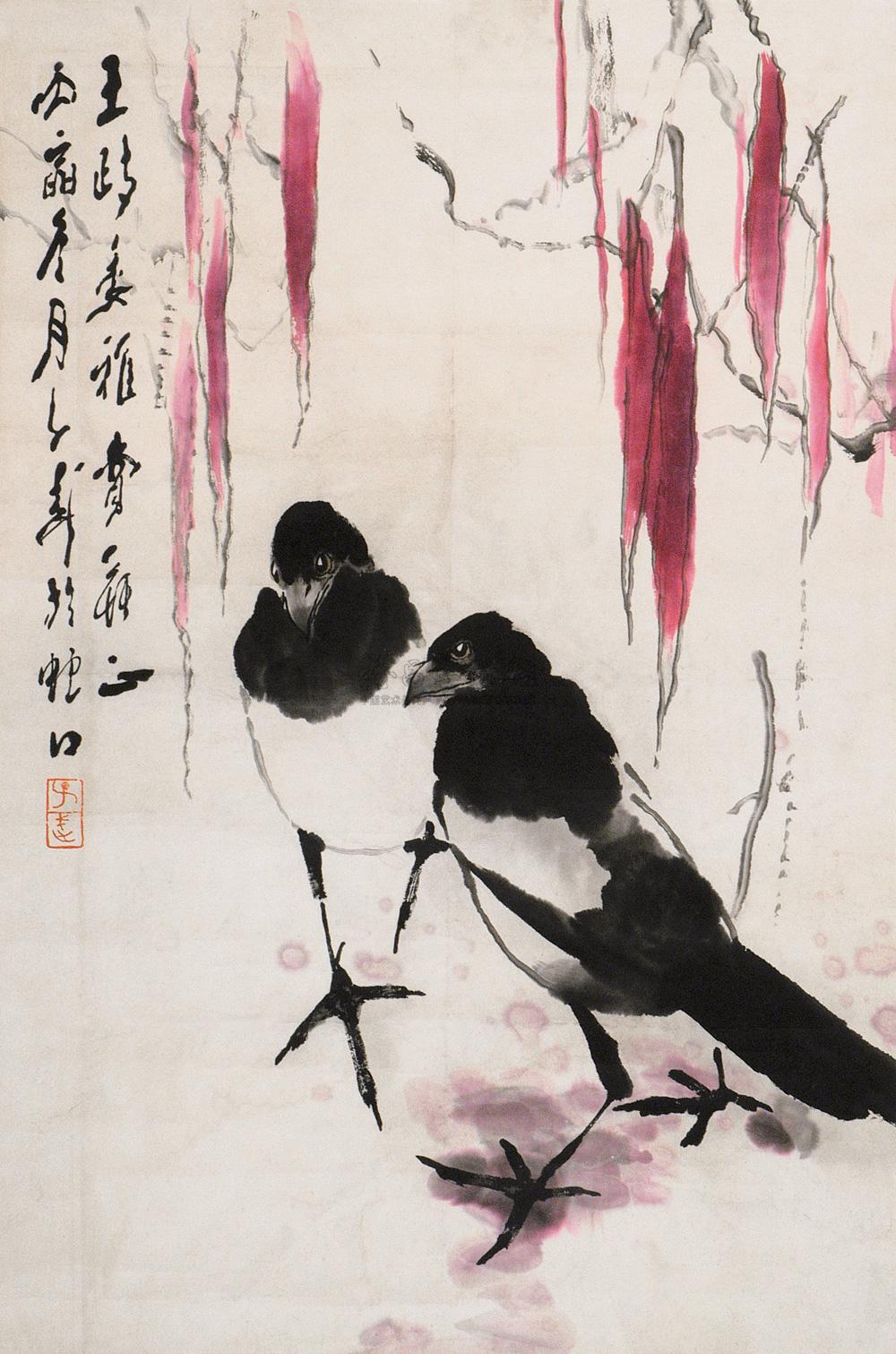 王子武 红柳喜鹊 镜心