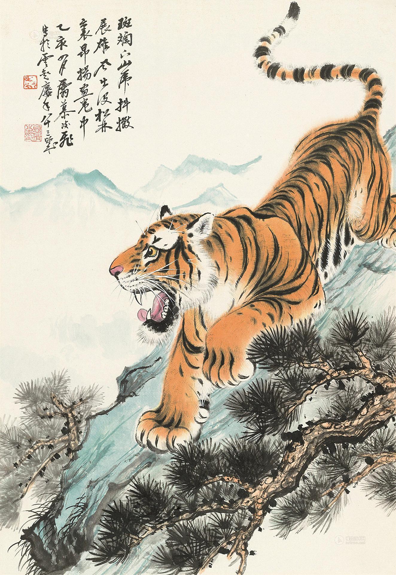 慕凌飞 乙亥(1995年)作 猛虎下山图 立轴成交价****rmb拍卖时间2014