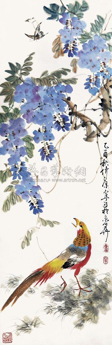 康宁 紫藤锦鸡 立轴