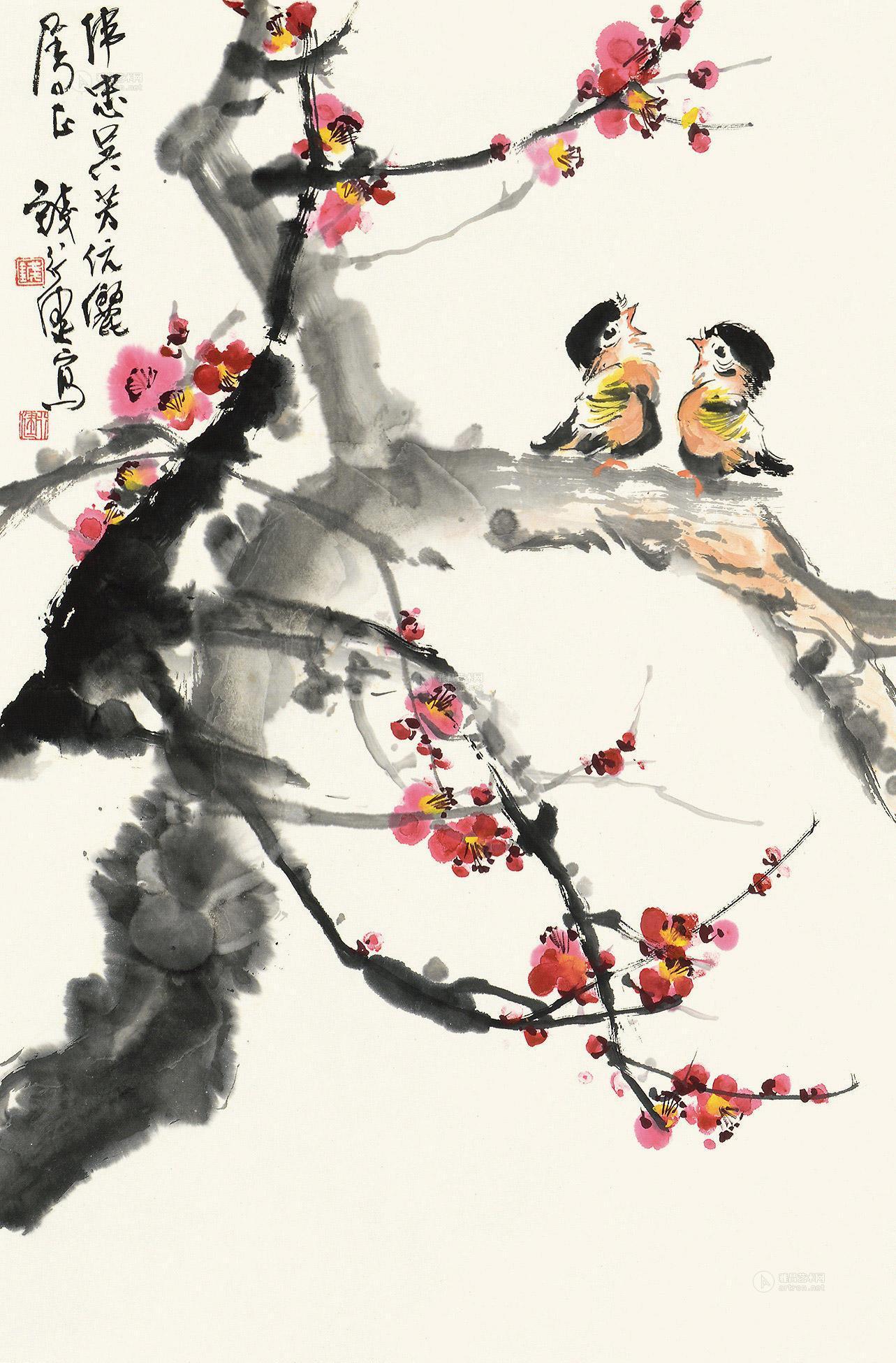 钱行健 双禽图 镜片