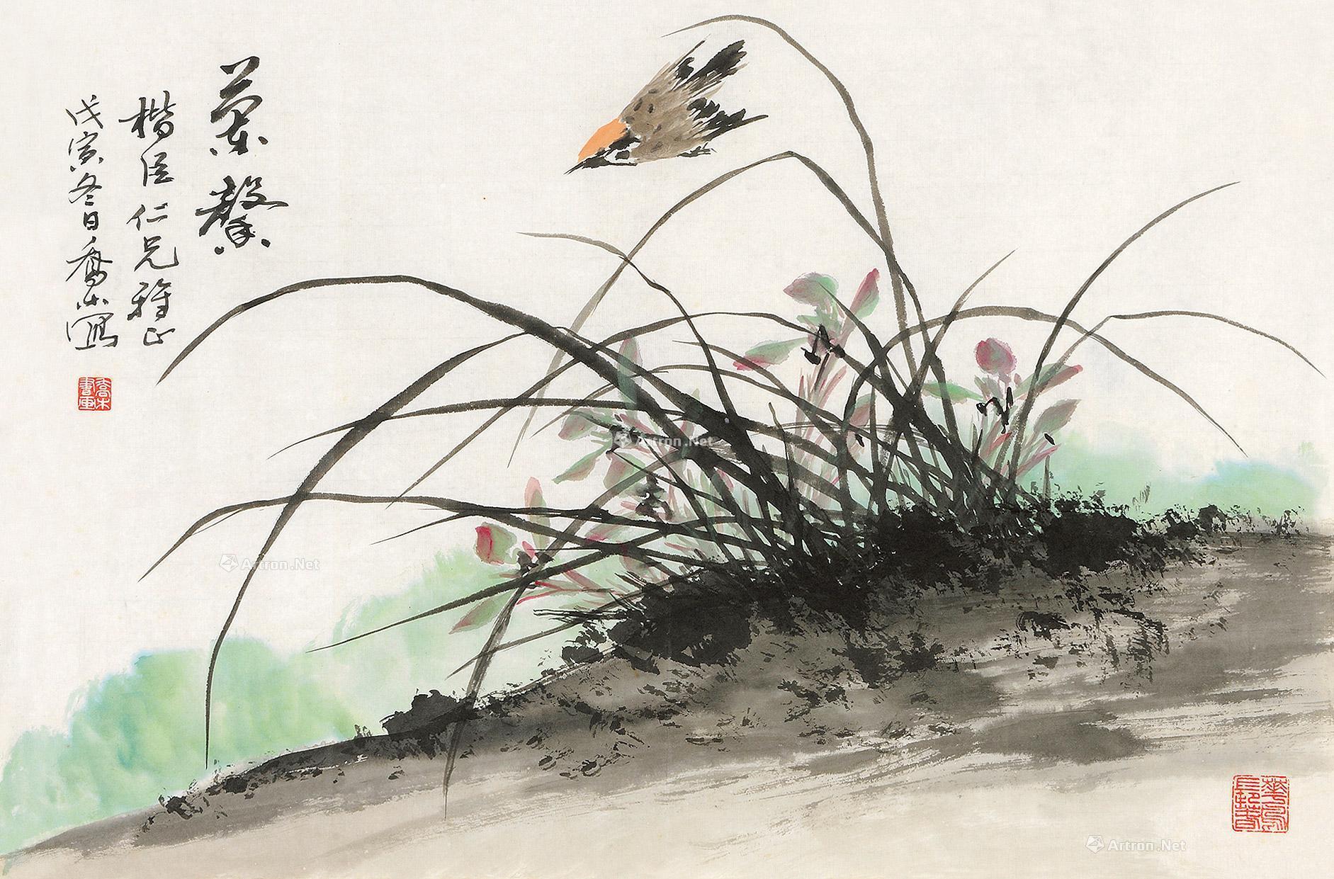 乔木 花鸟 镜心