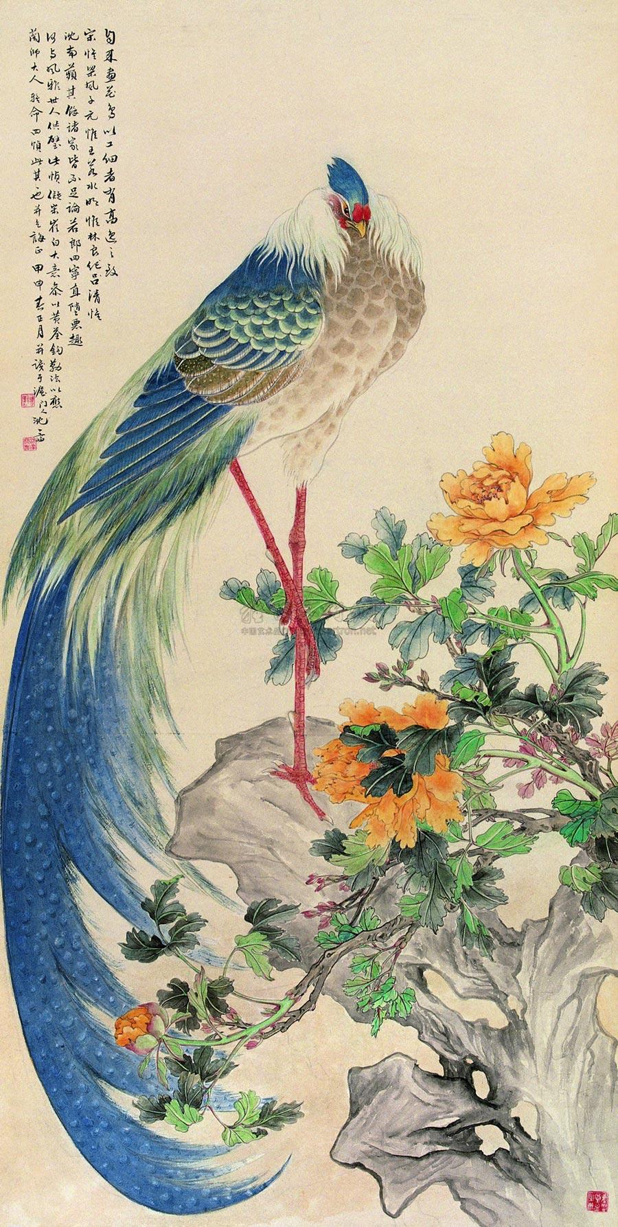 沈一斋 凤凰牡丹 立轴