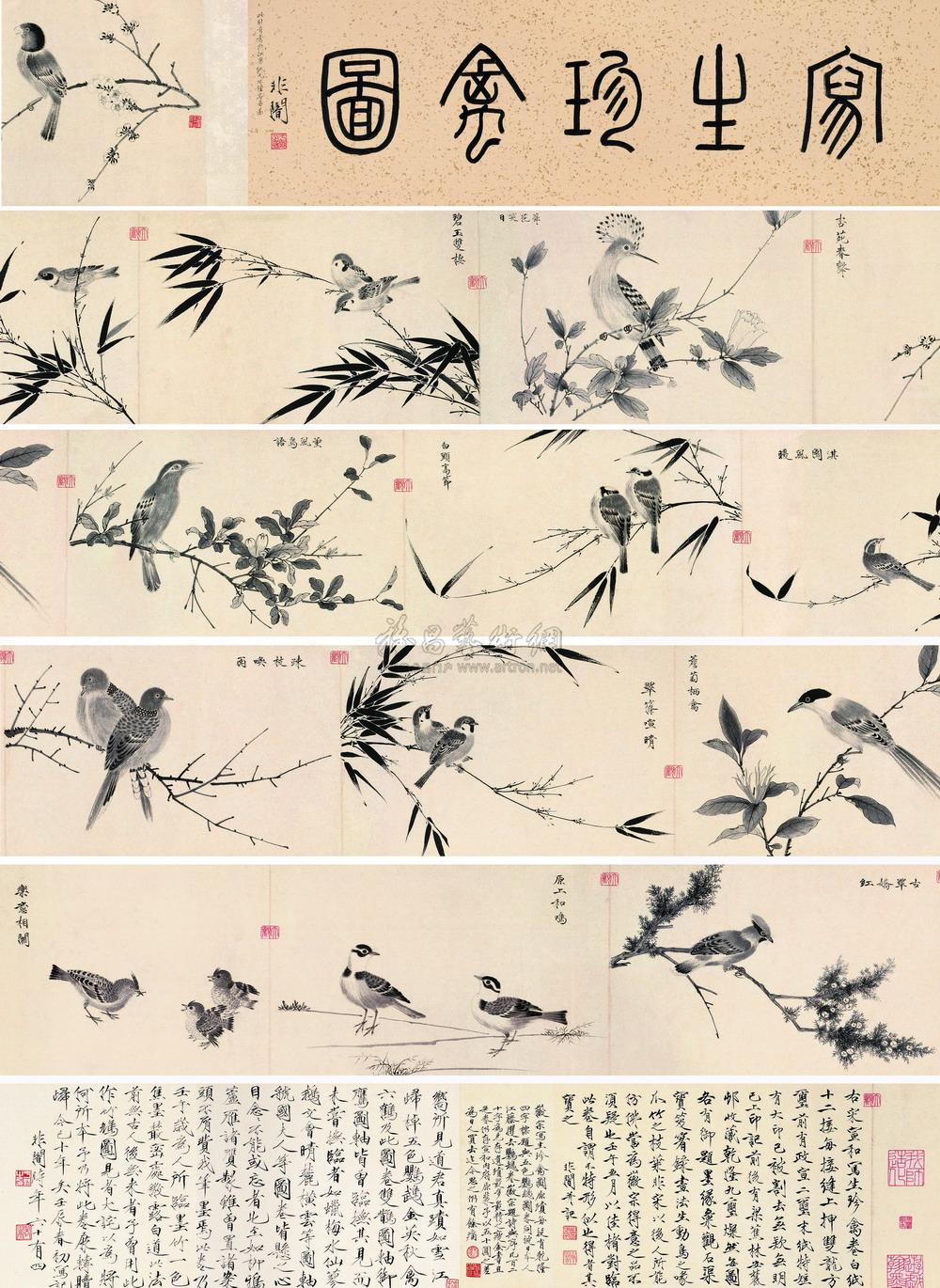 1133 1942年作 临宋徽宗写生珍禽图卷 卷 纸本水墨