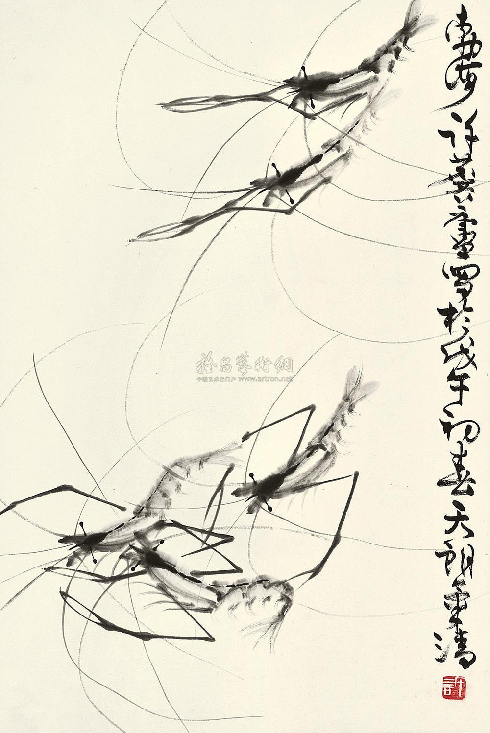 许麟庐 1978年作 虾戏图 立轴