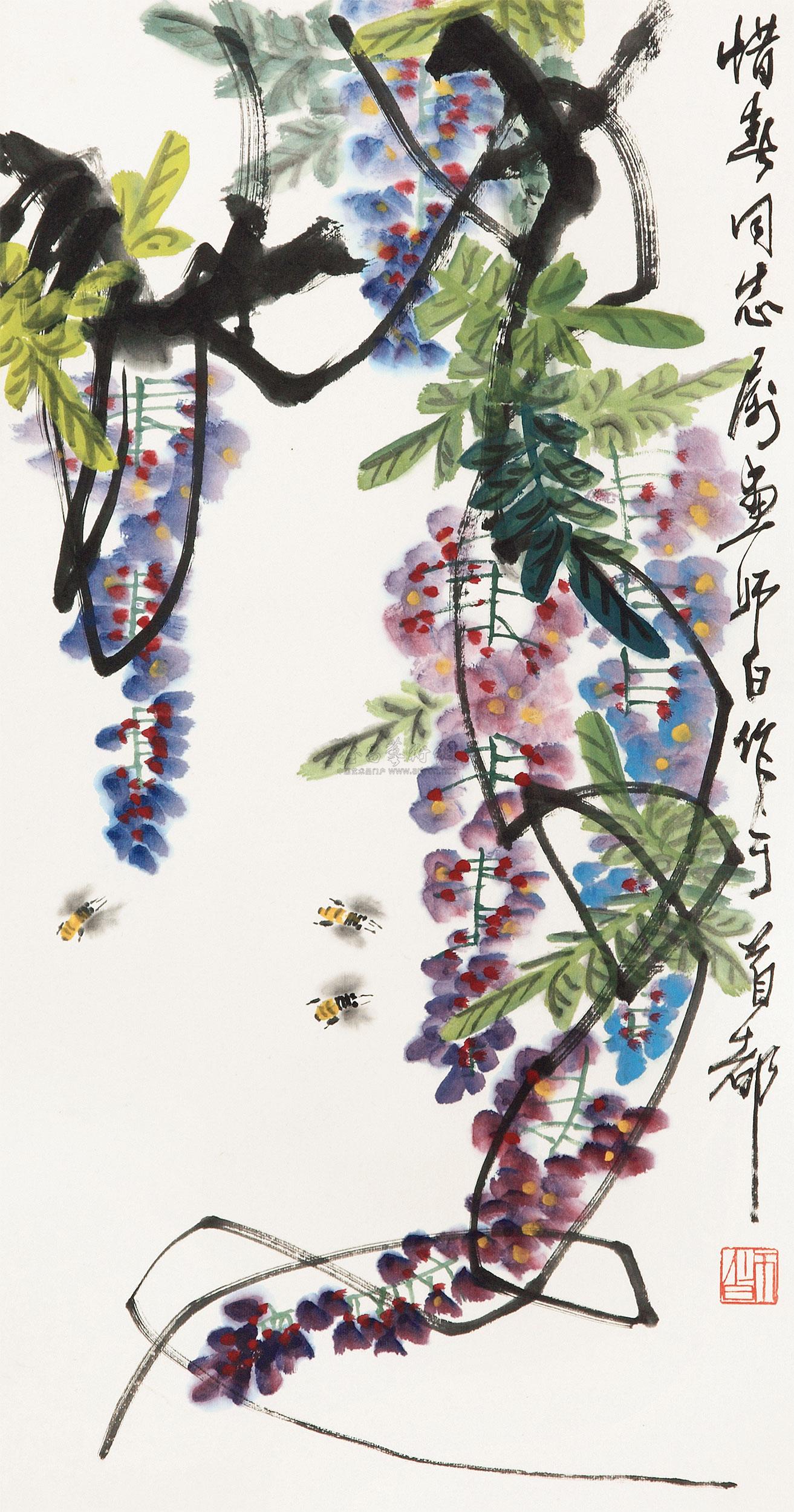 娄师白 紫藤蜜蜂 立轴