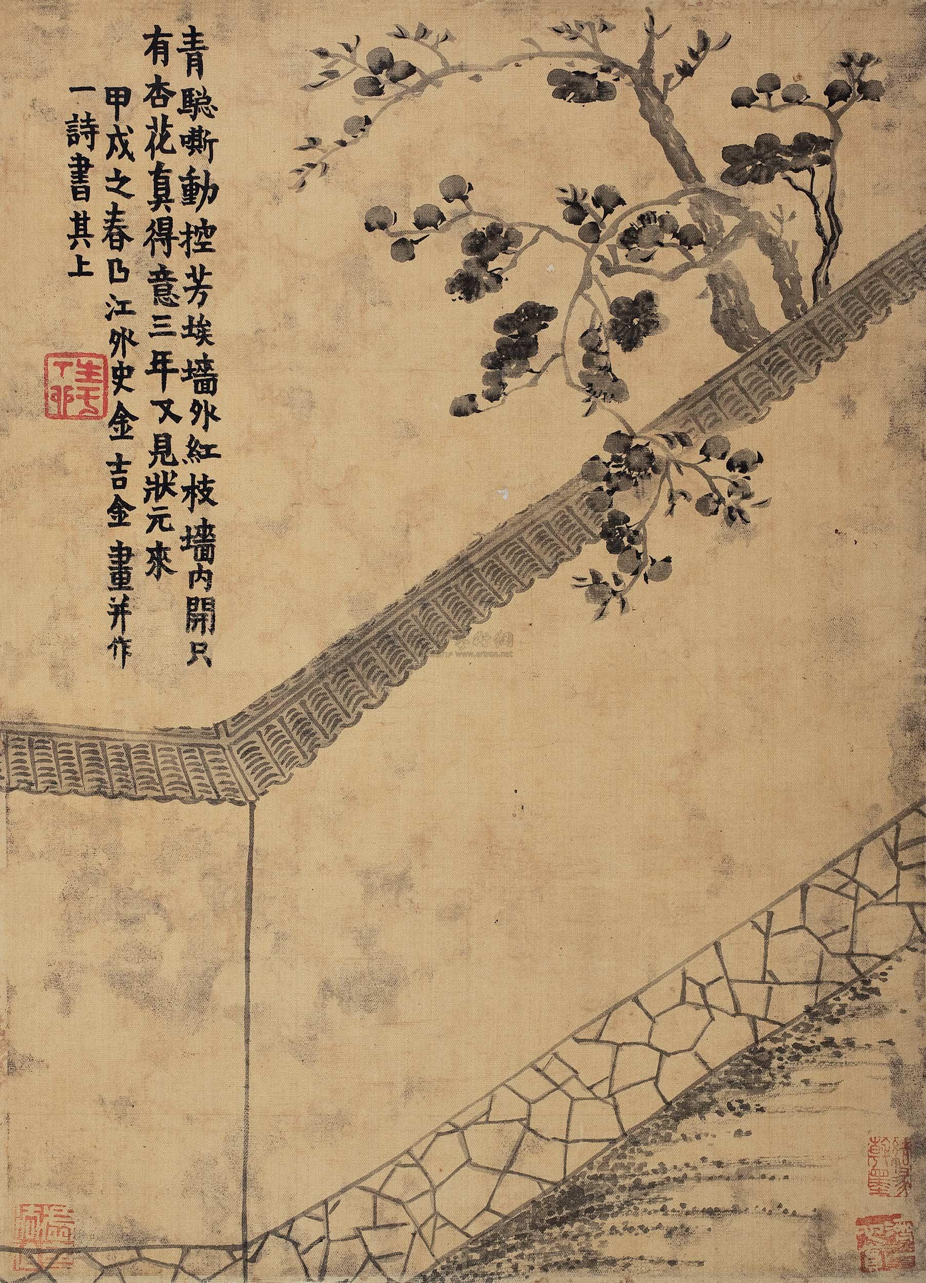 1740甲戌1754年作红杏出墙图立轴绢本