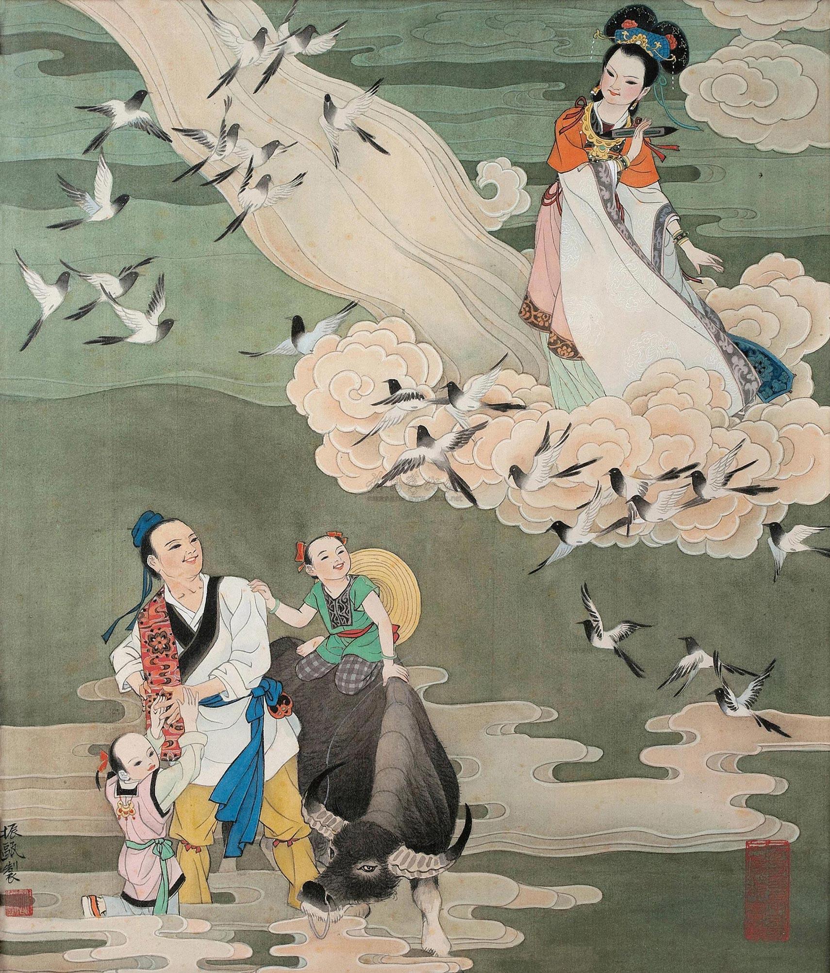 谢振瓯 鹊桥相会 镜心