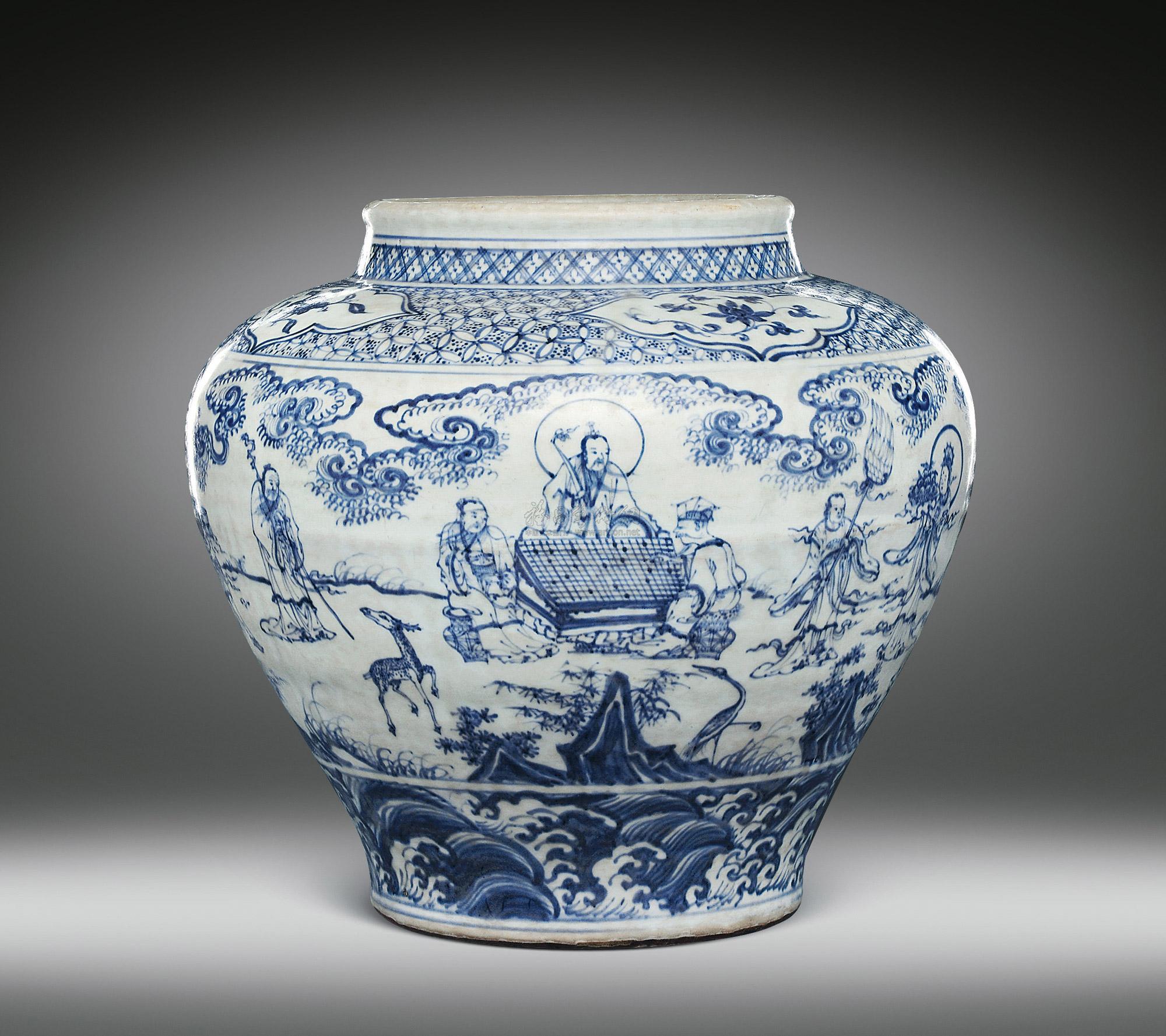 青花人物故事大罐拍品分类陶瓷>明代青花瓷器创作年代明空白期尺锤哌