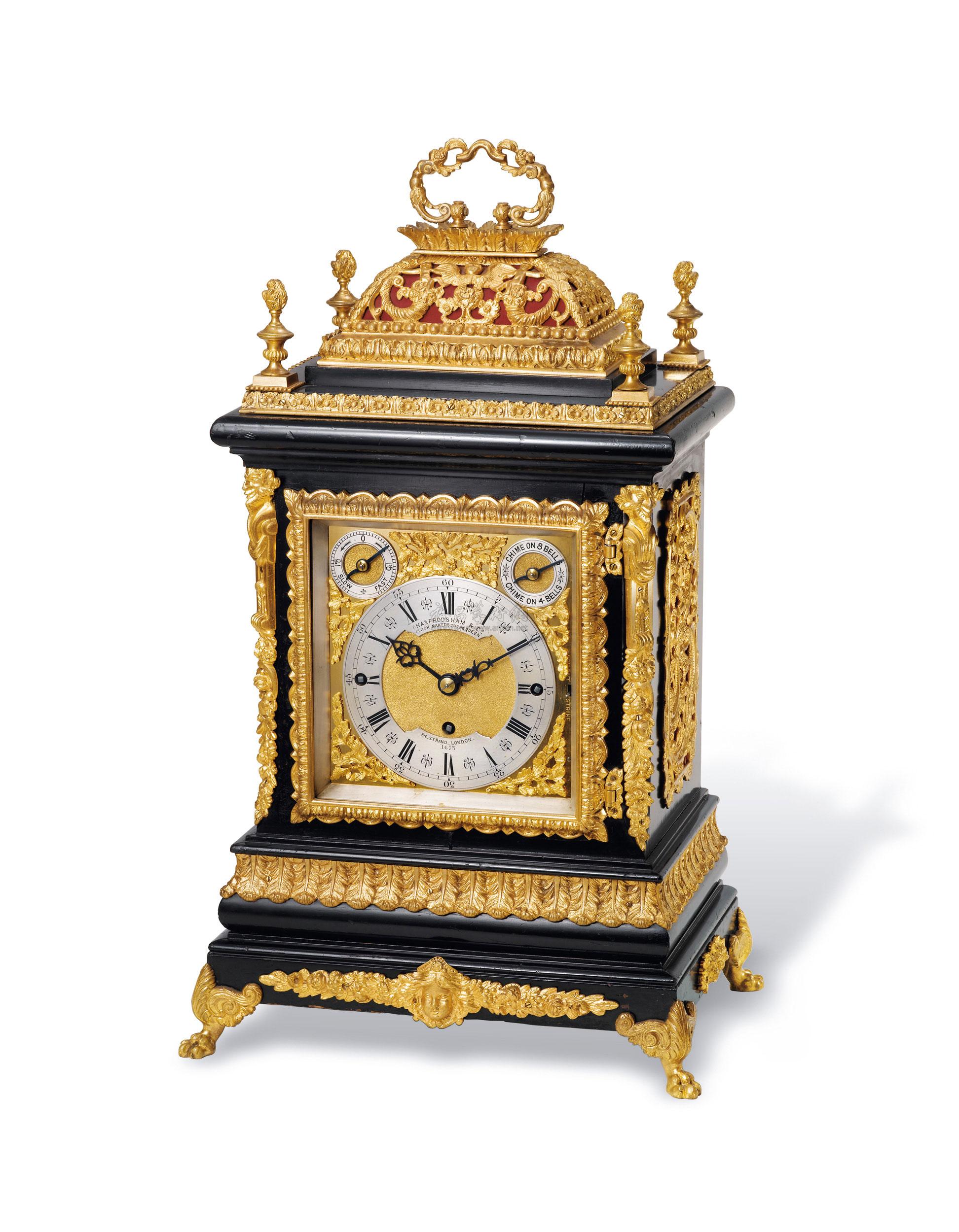 charles frodsham英国维多利亚时代黑漆木楼嵌铜饰座钟成交价****rmb