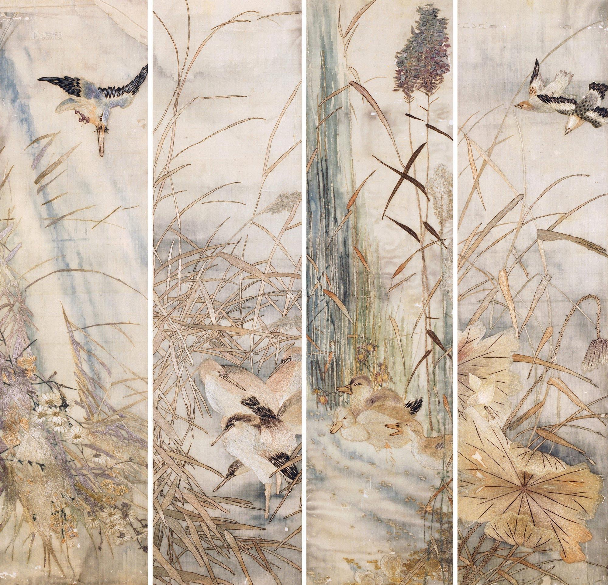 lot3028 清 湘绣花鸟四条屏-锦绣 - 雅昌拍卖图录app
