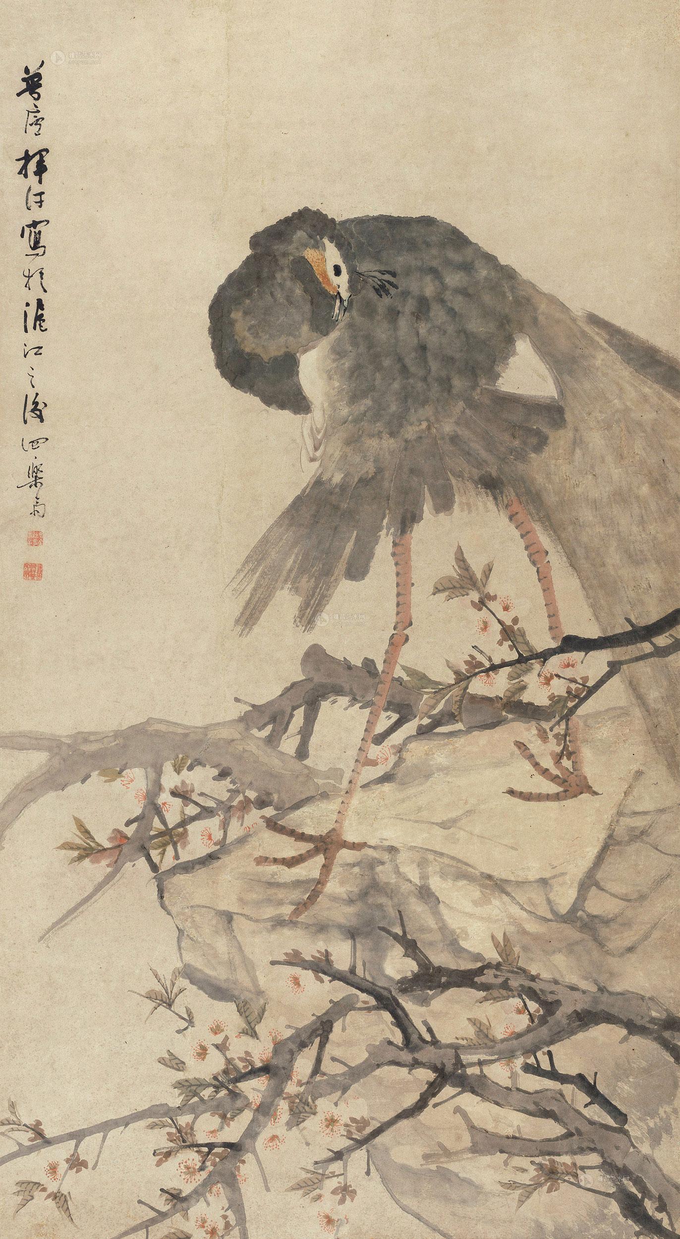 朱梦庐 孔雀梅花 立轴