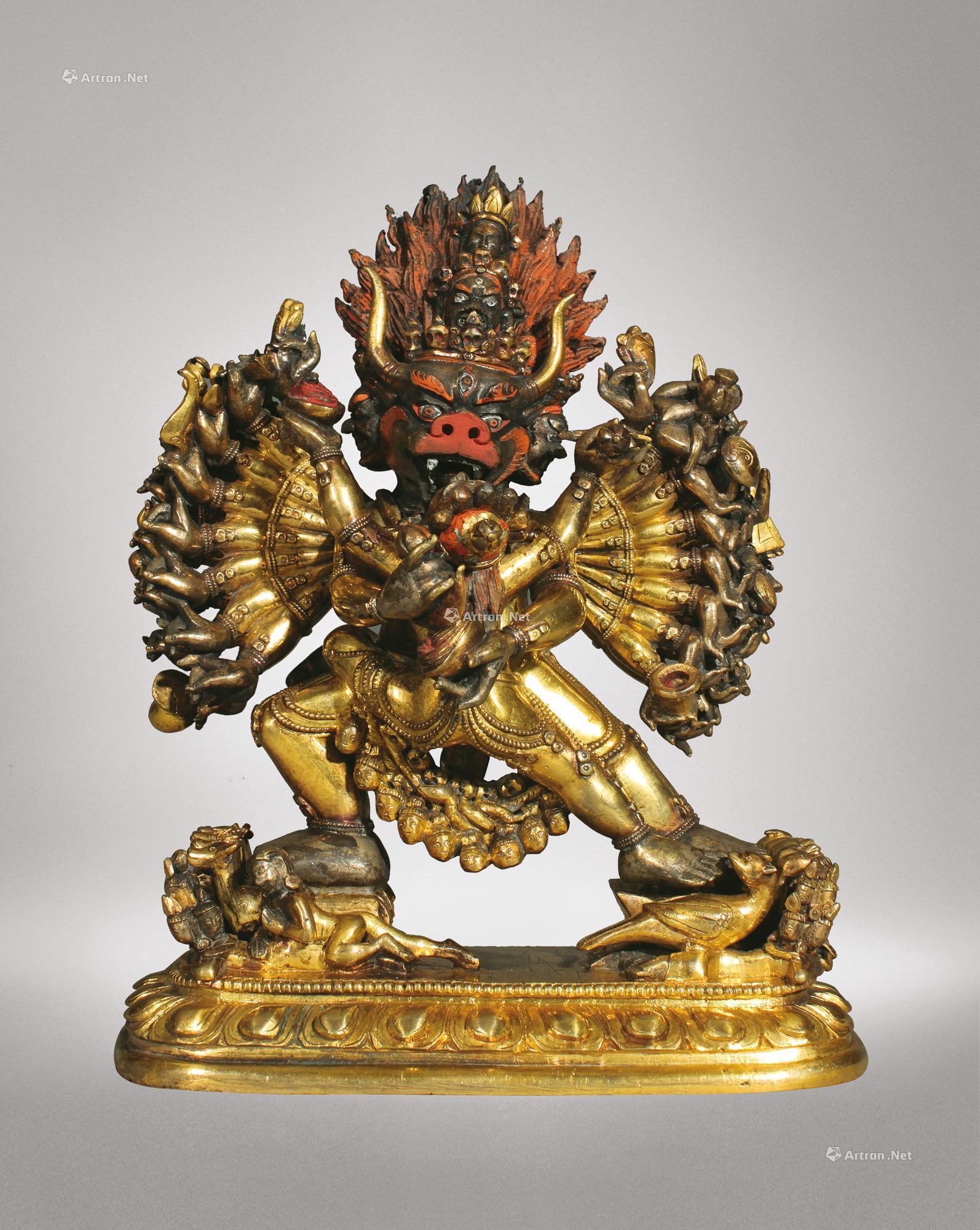 清乾隆 铜鎏金大威德金刚