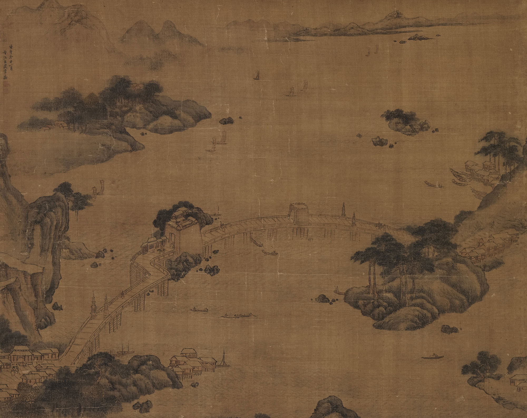 1589壬午1642年作洛阳桥立轴设色绢本