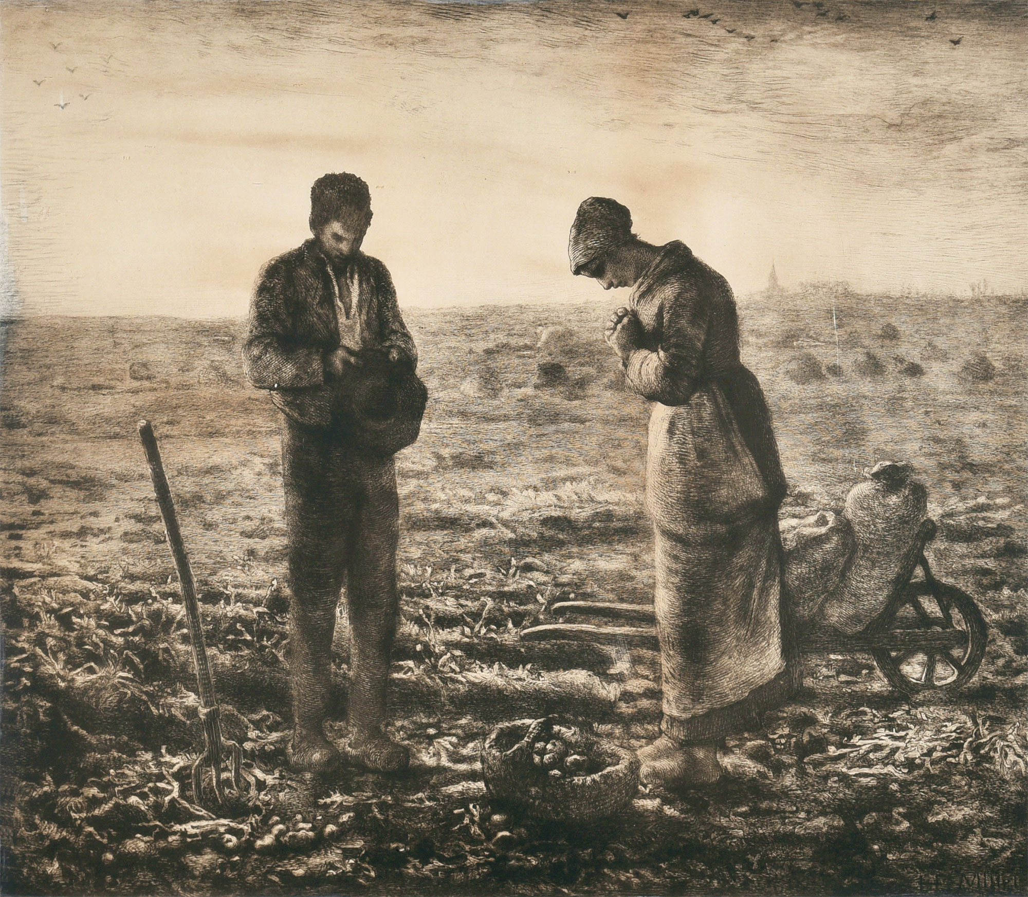 米勒 《晚钟》版画