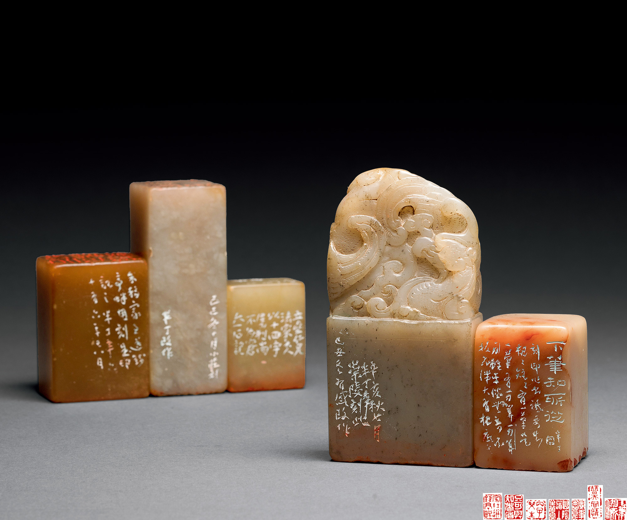 陈半丁自刻自用寿山石印章 (一盒五方)