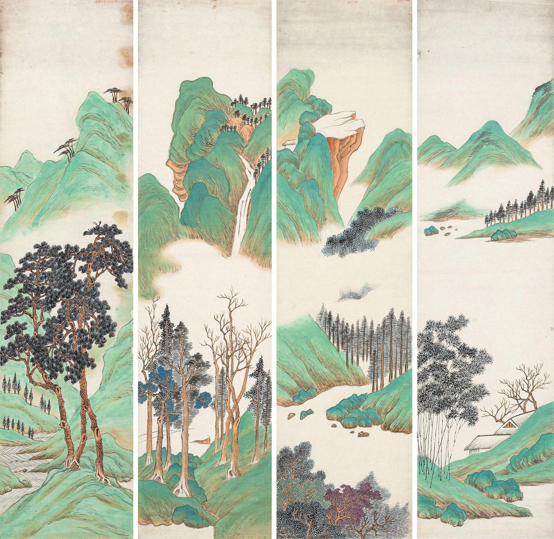 佚名 青绿山水 四条屏