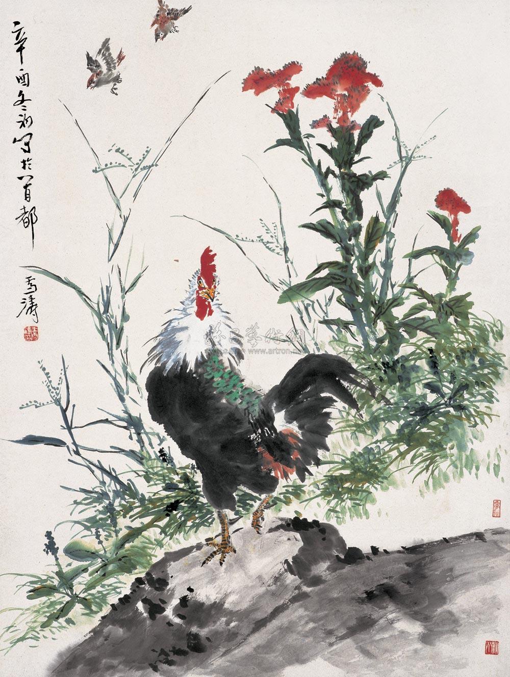 王雪涛 辛酉(1981年)作 雄鸡鸡冠花 镜心估价60,000-80,000rmb成交价*