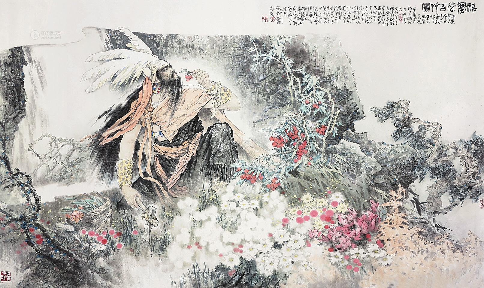 张惠斌 神农尝百草图 镜心