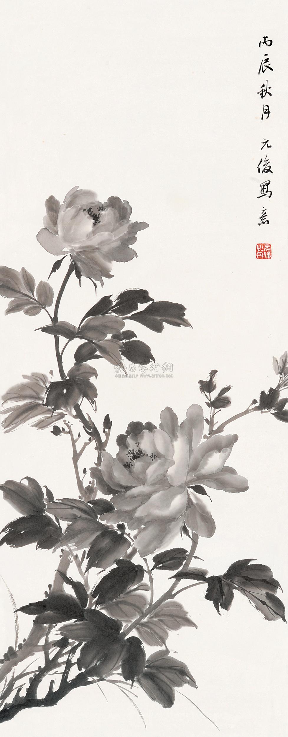 戴元俊 1976年作 墨牡丹 立轴