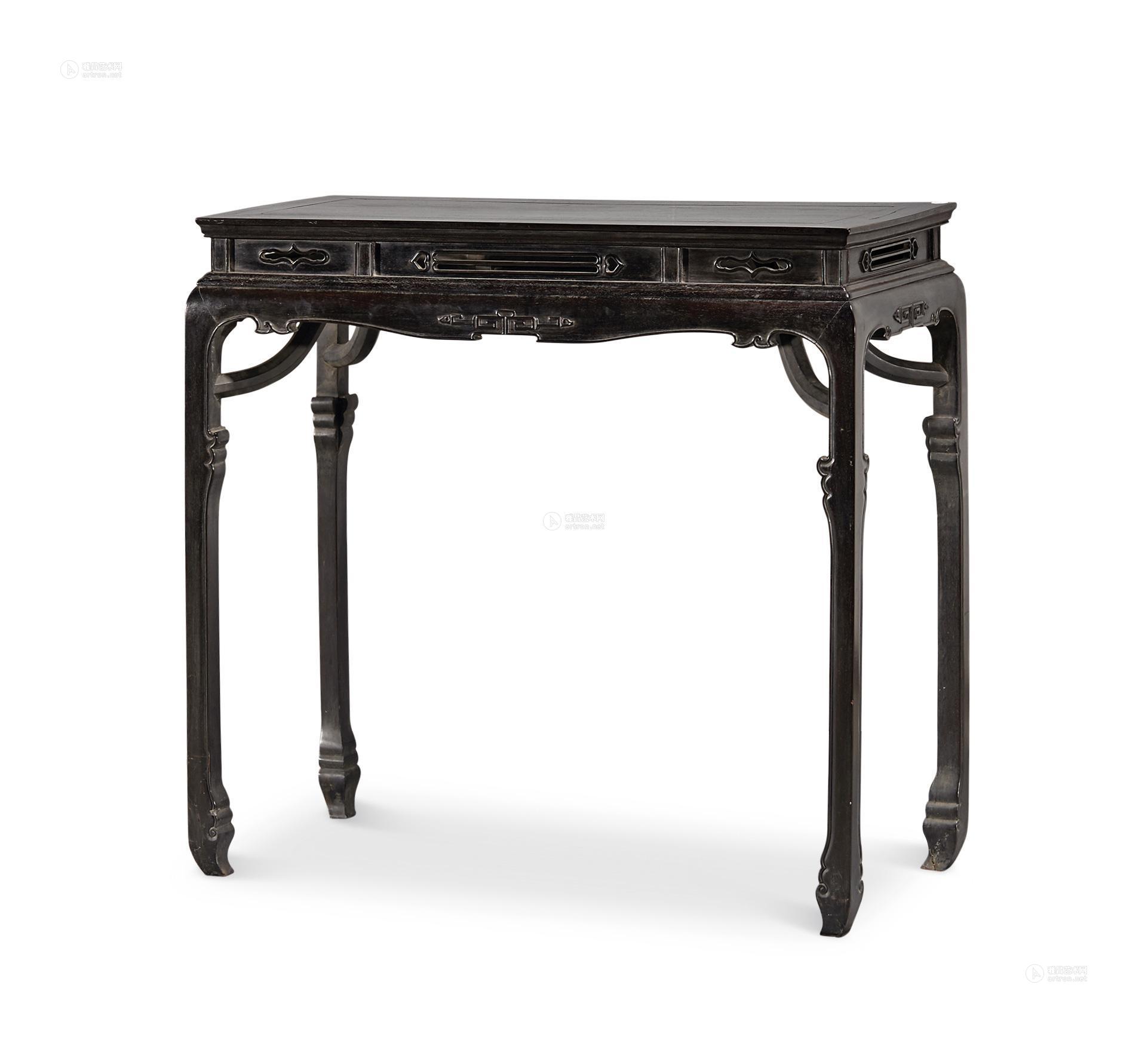 民国 紫檀高缩腰霸王枨条案