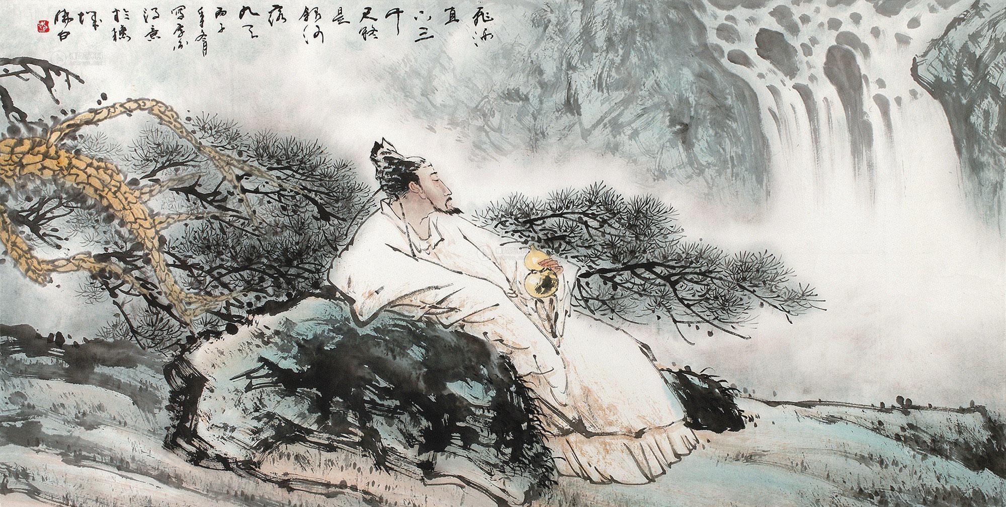 李白诗意图 镜心作者李晓白拍品分类中国书画>绘画尺寸69×138cm估价