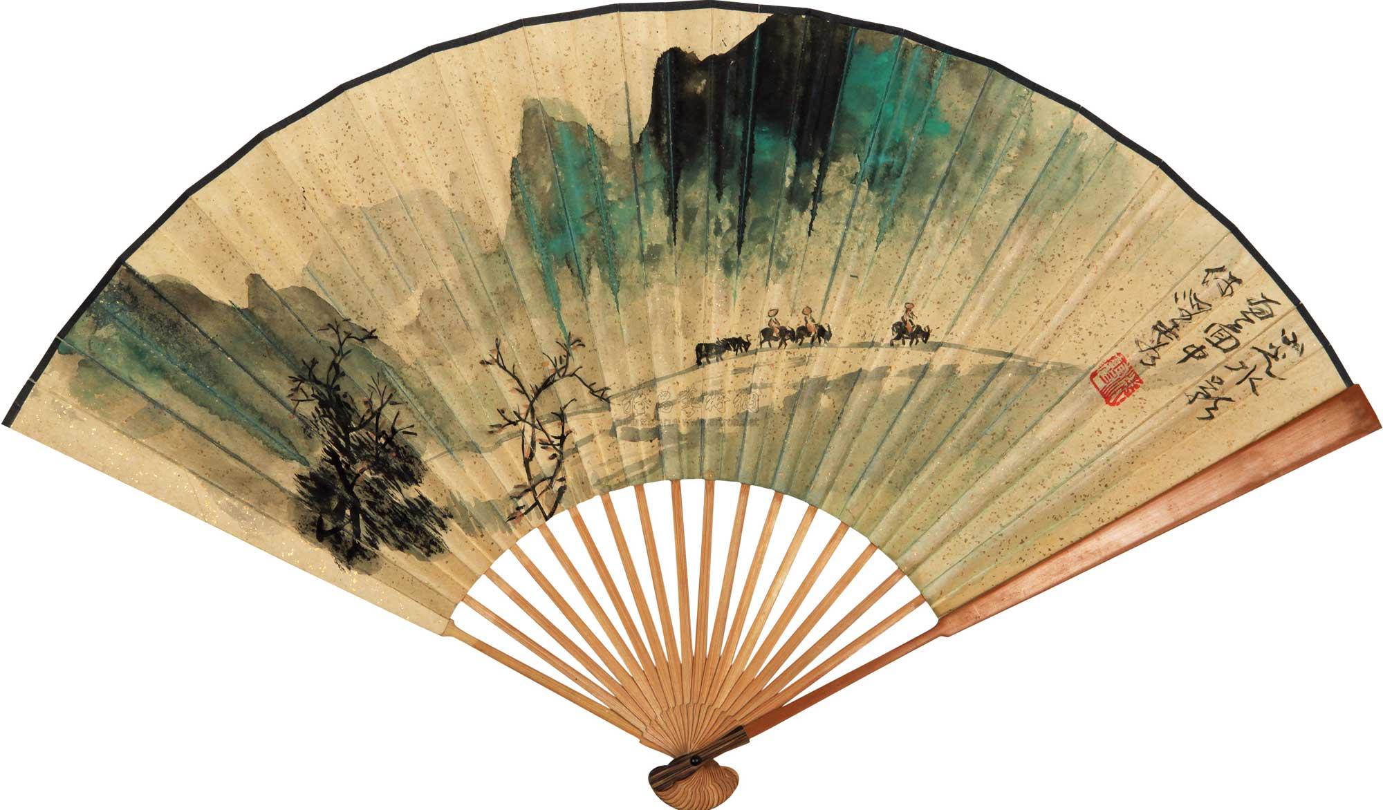 何海霞 山水 成扇