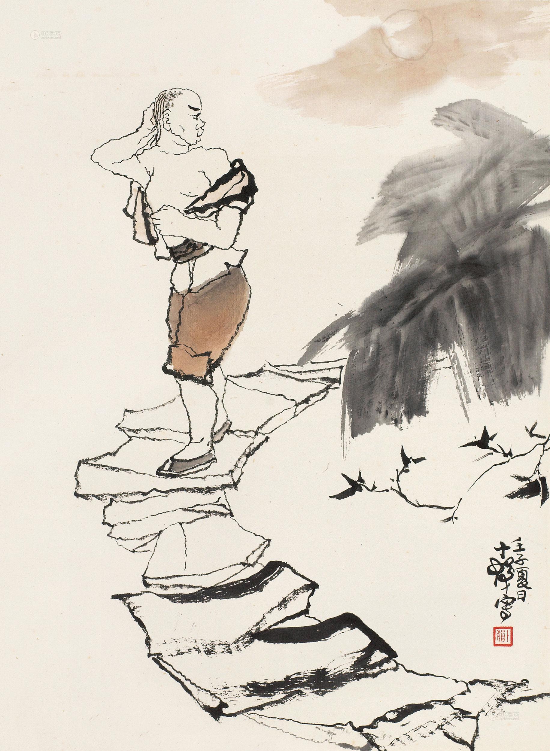 00261972年作阿q正传一镜片设色纸本