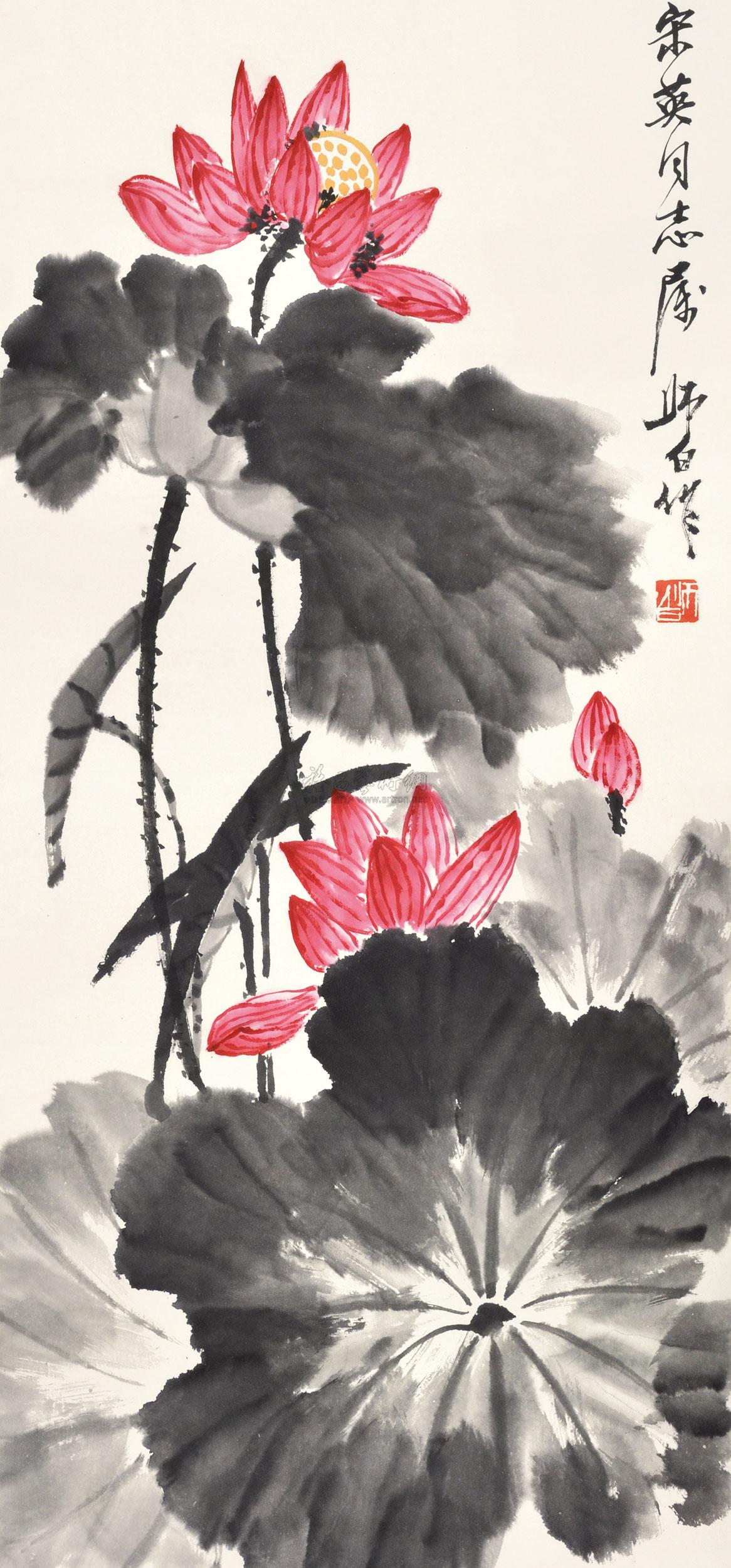 娄师白 荷花 立轴