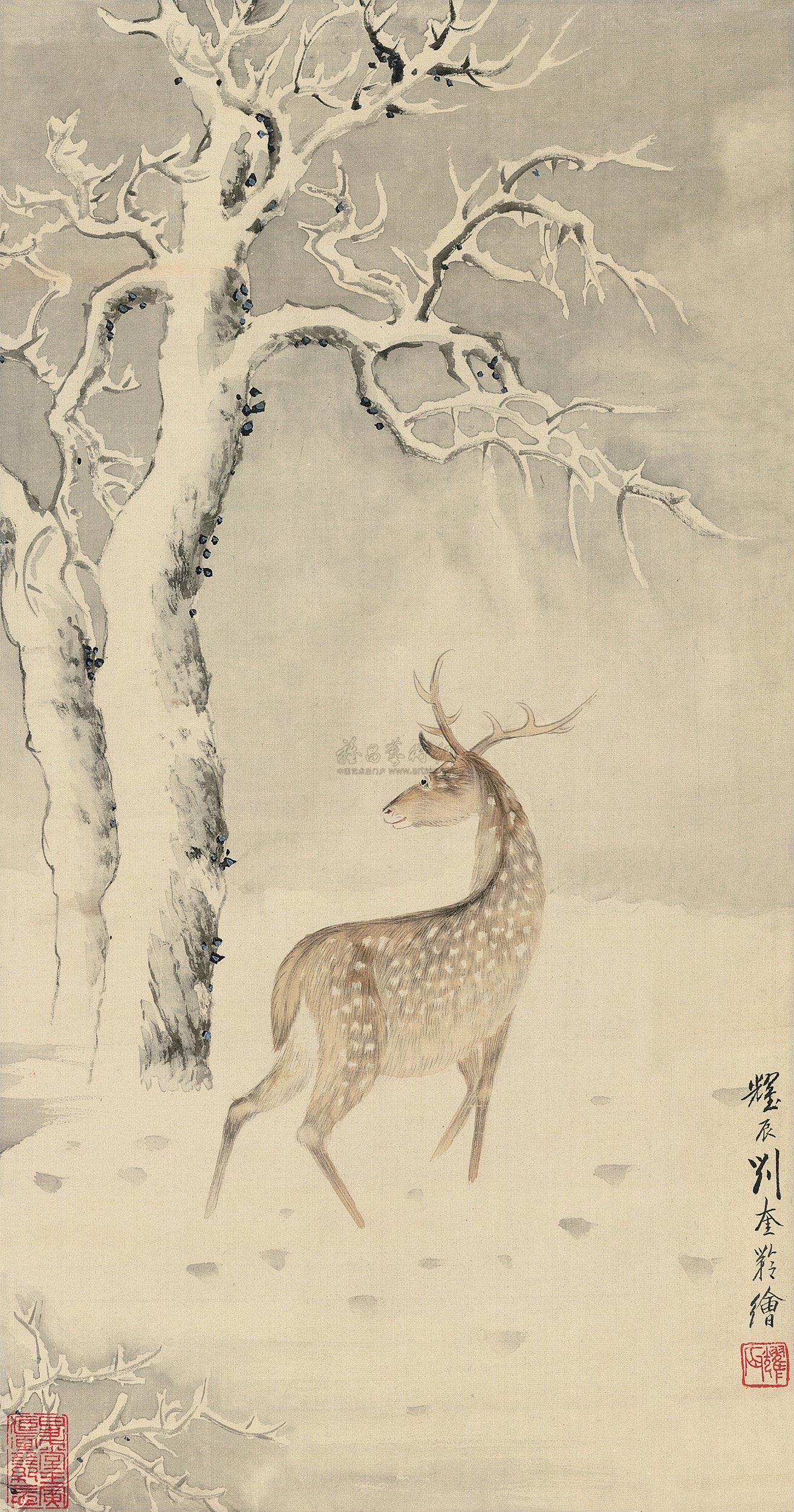 刘奎龄 鹿 立轴