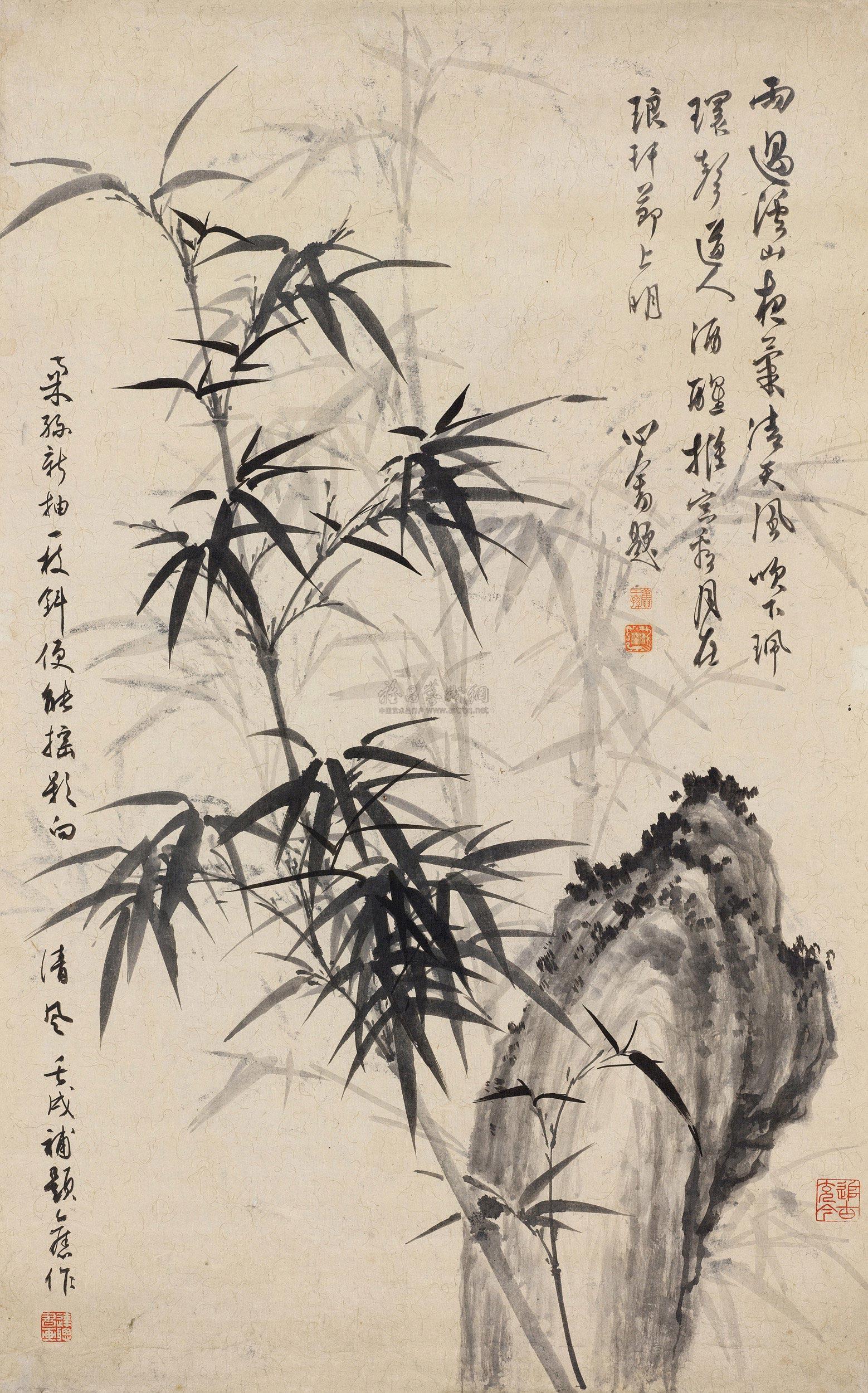 黄达聪 竹石图 镜心