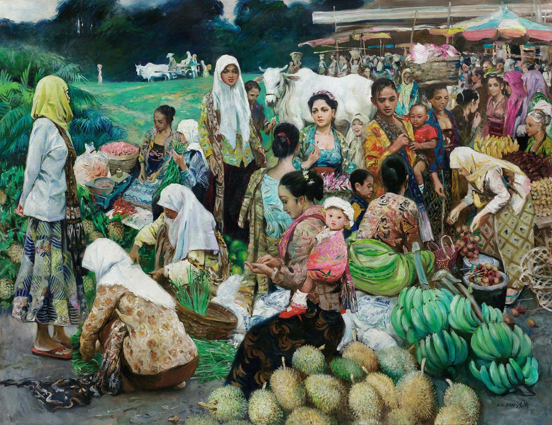 0631 1994年作 集市(印度尼西亚·梭罗山顶) 油彩 画布