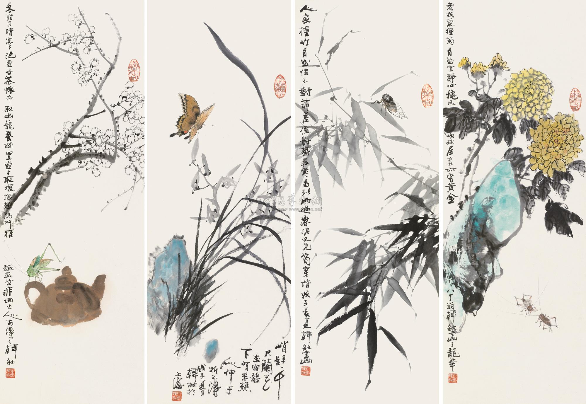 韩敏 梅兰竹菊 四屏镜心