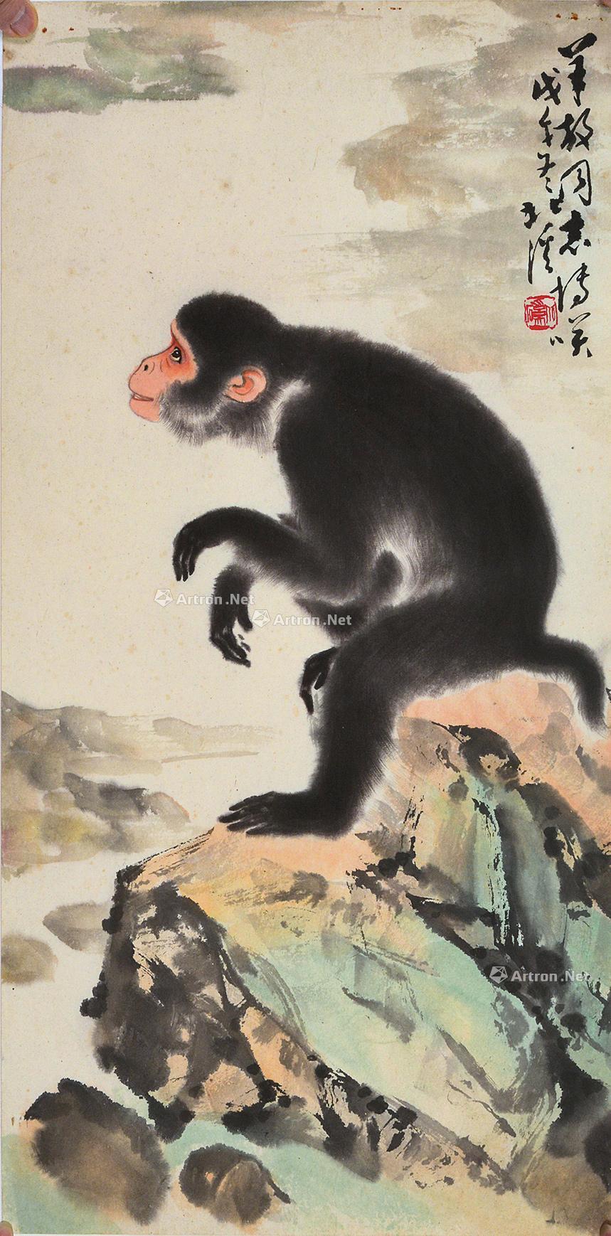 周北溪 工笔猴 镜心