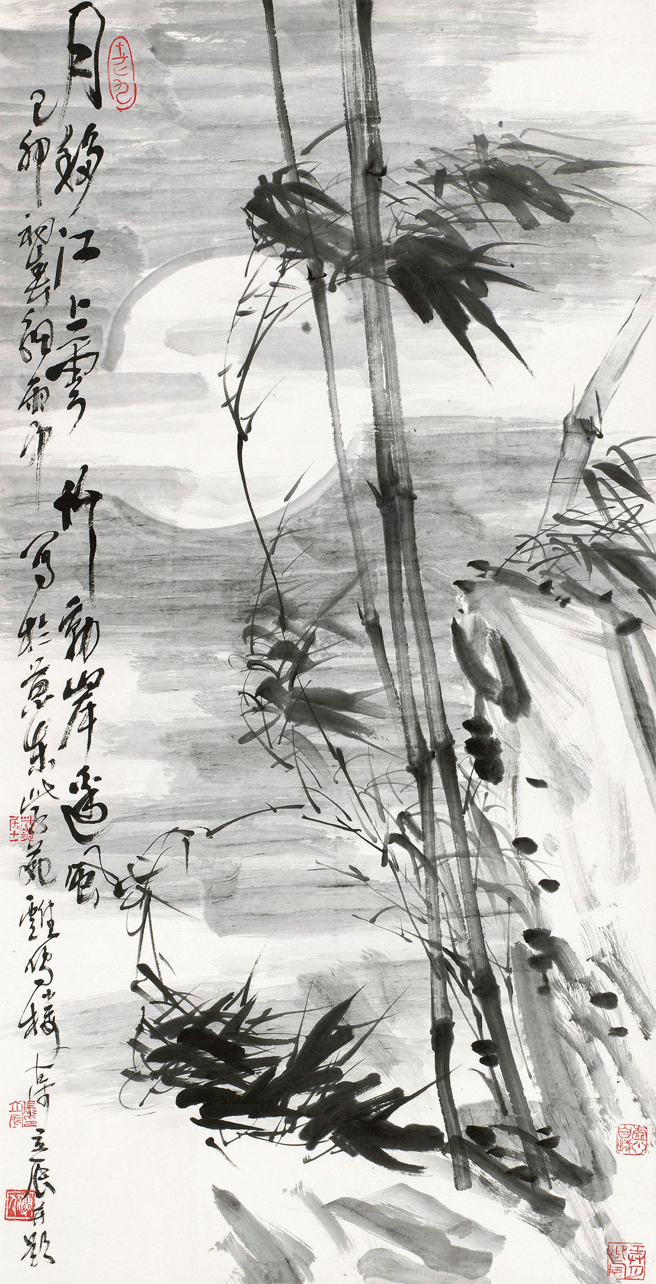 张立辰 己卯(1999)年作 月下风竹 立轴