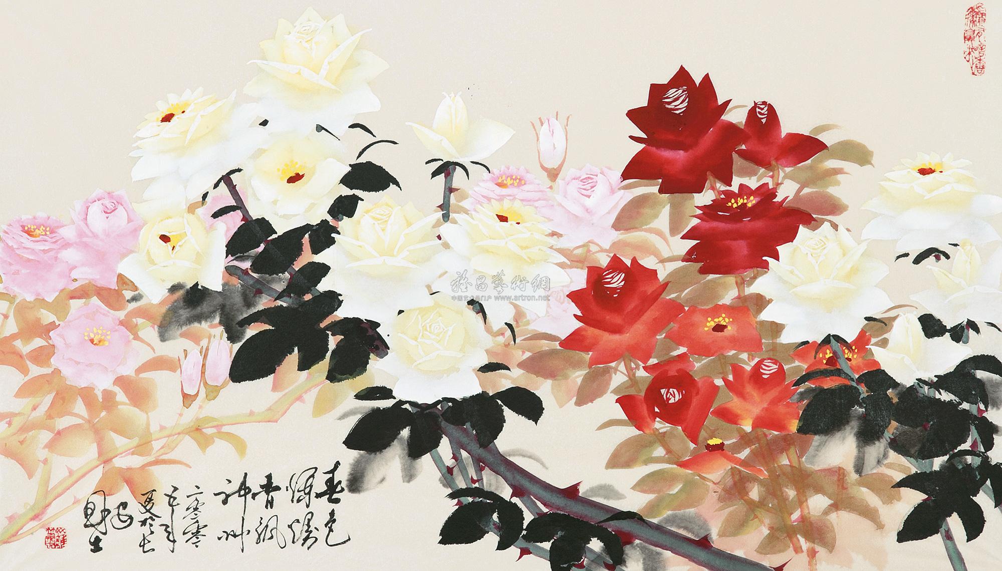 罗国士 月季 画心