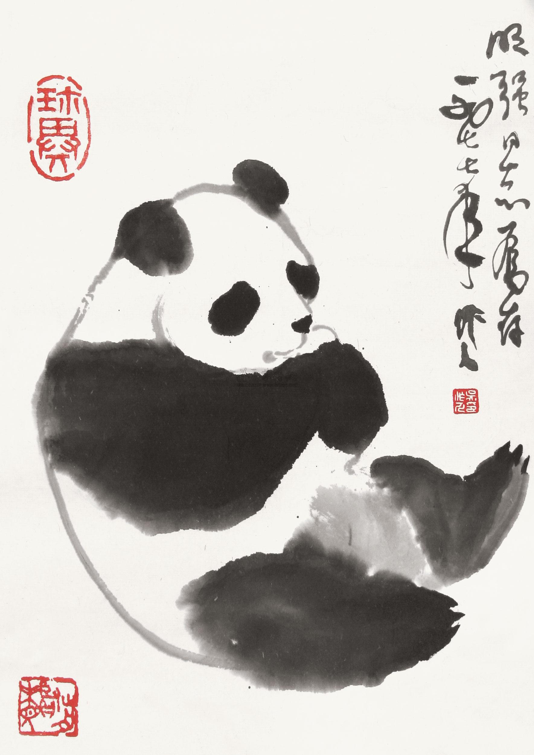 吴作人 1977年作 熊猫 镜心