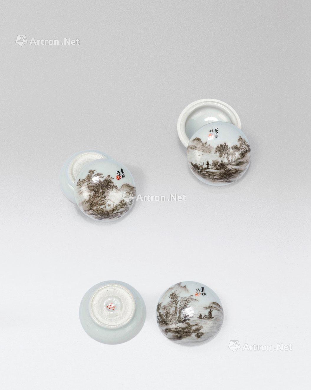 lot7061 民国 袁林 墨彩山水印泥