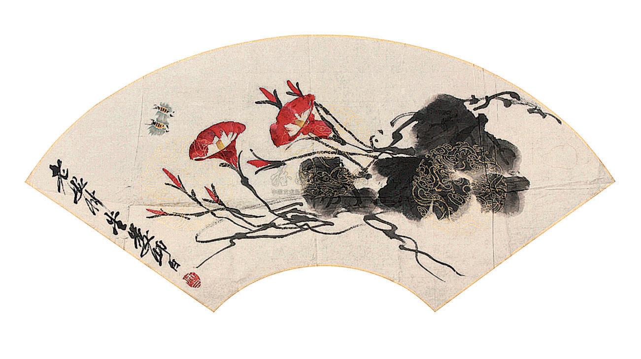 娄师白 牵牛花扇面 软片