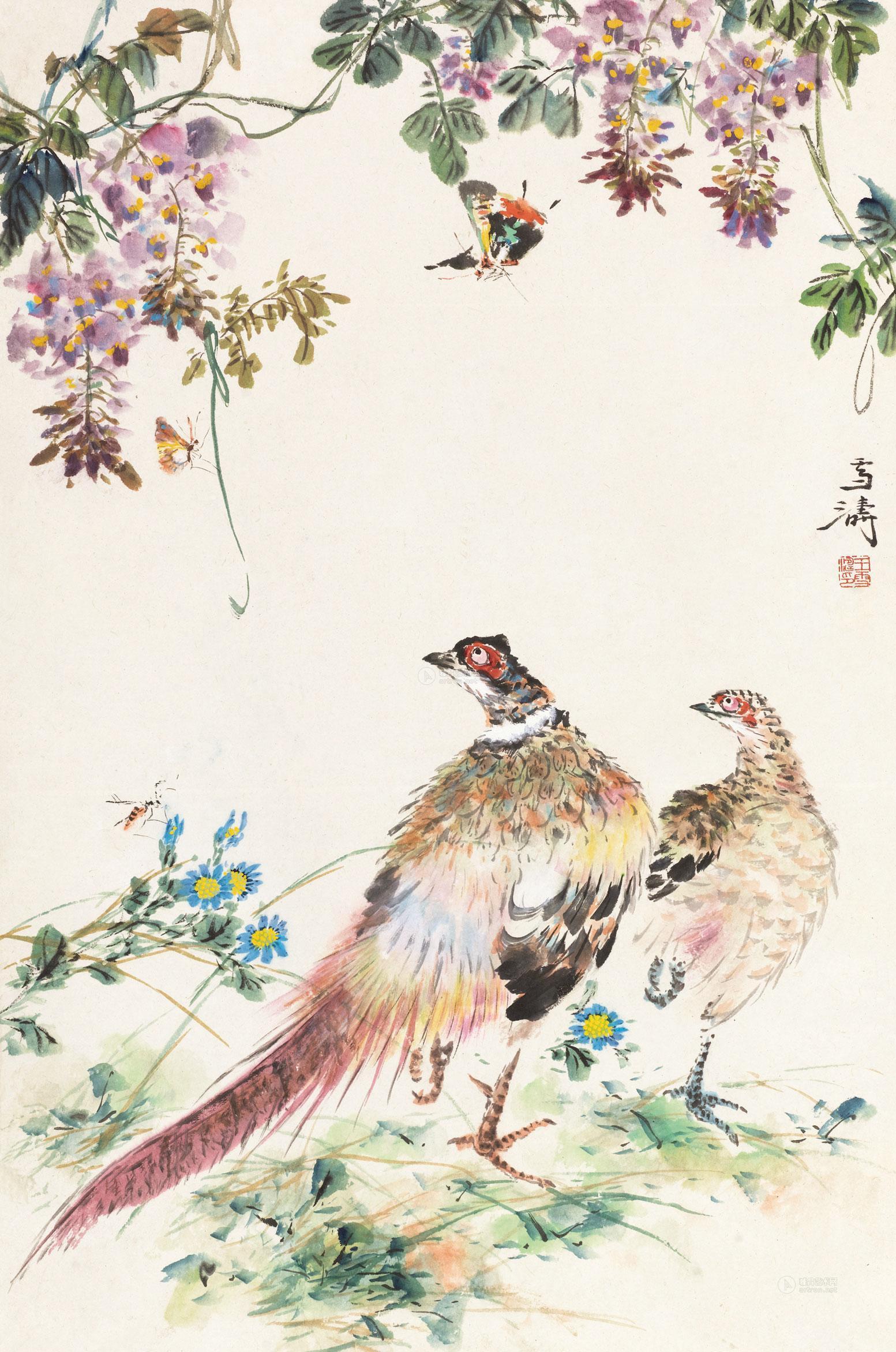 王雪涛 紫藤锦鸡 立轴