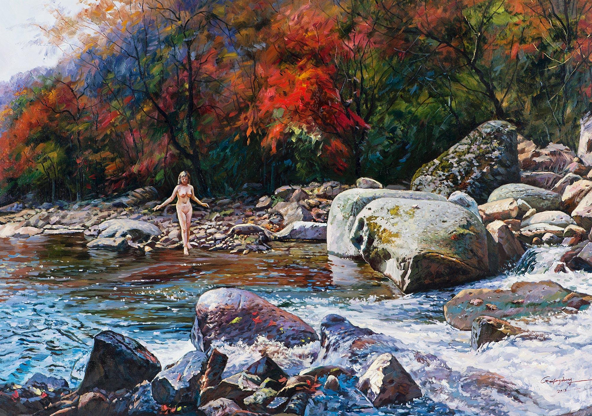 0724 2012年作 秋林裸女 布面 油画