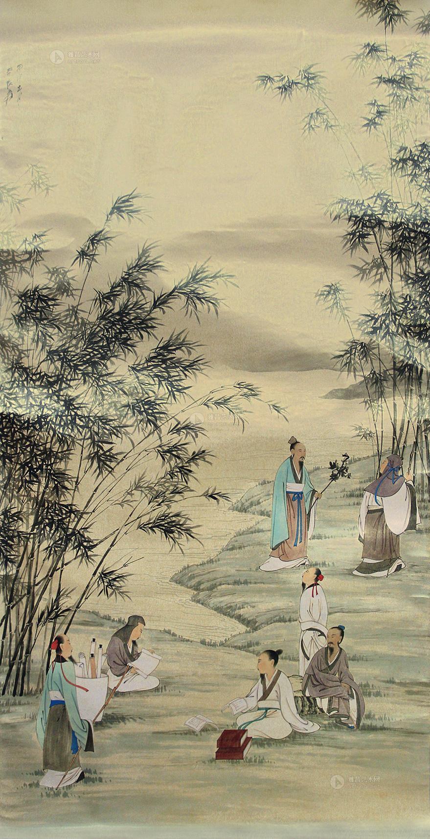 张大千 竹林七贤 立轴