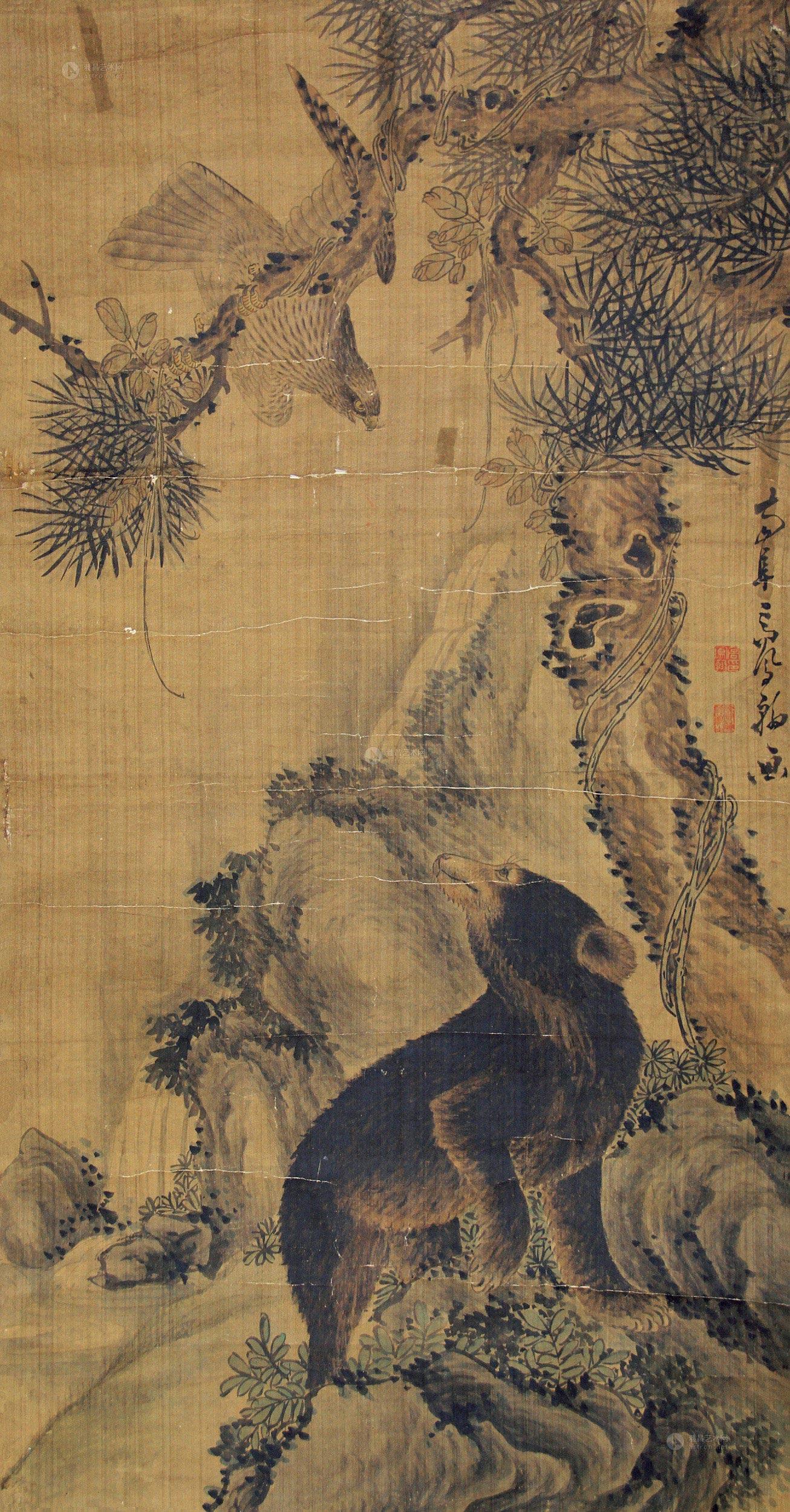 高凤翰 鹰熊图 立轴
