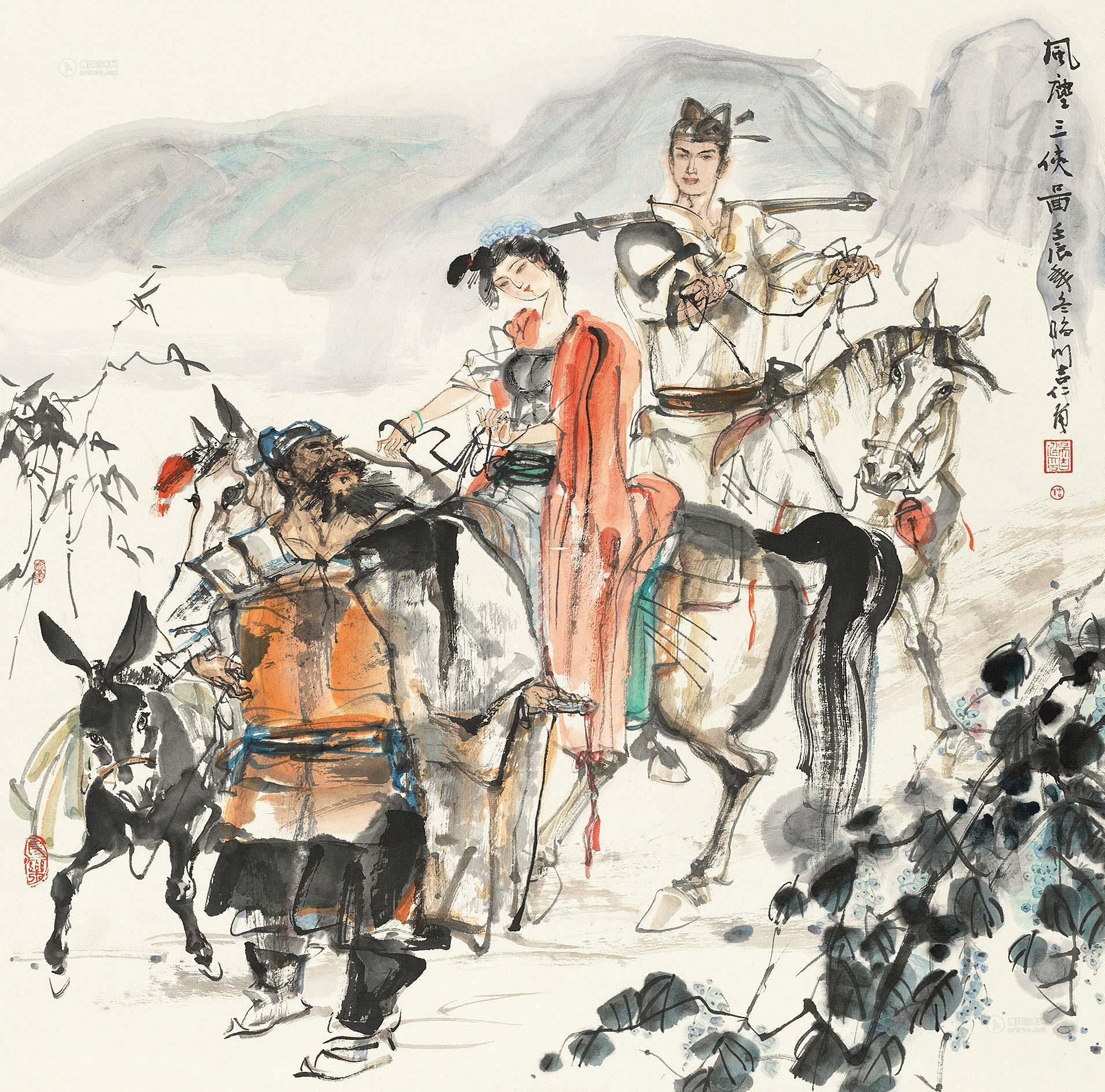 吴吉仁 2012年作 风尘三侠图 立轴